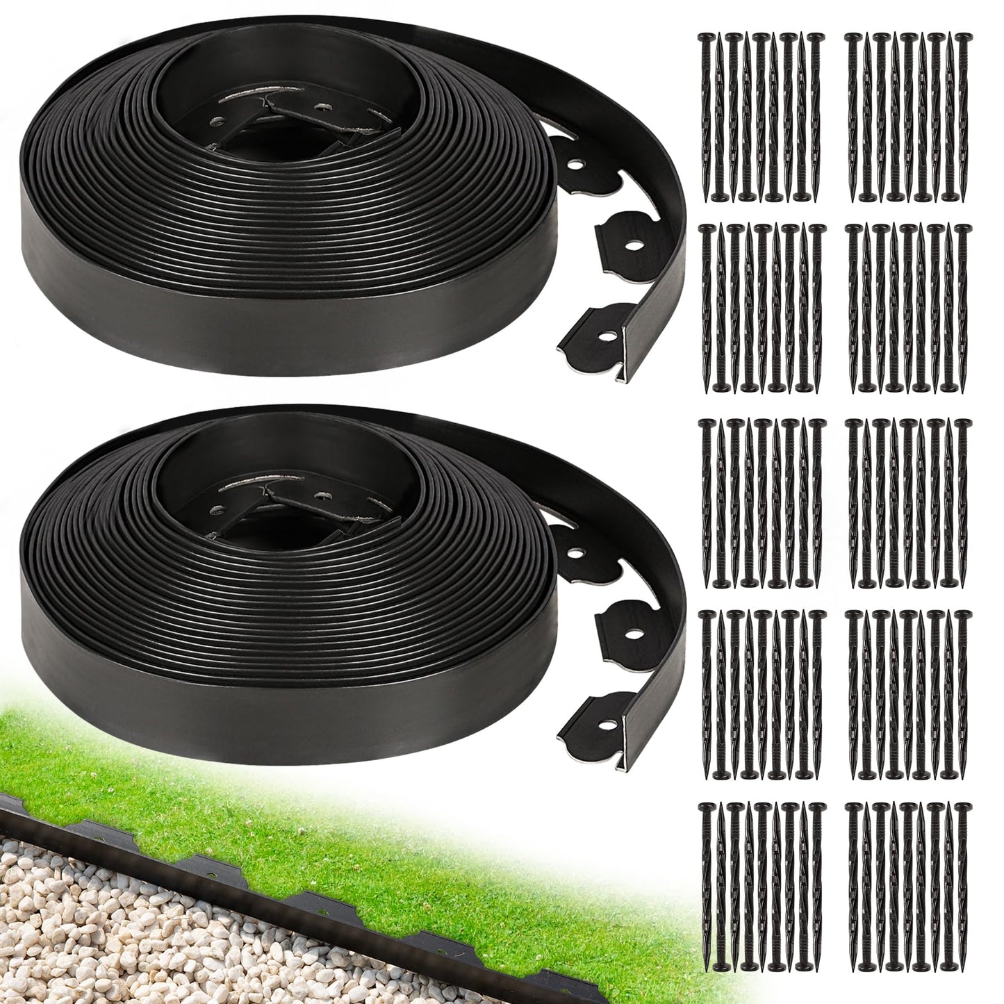 Hemikaki 1.5 Inch x 100FT Garden Edging Border, Plastic Edging for Landscaping with 120pcs Spikes