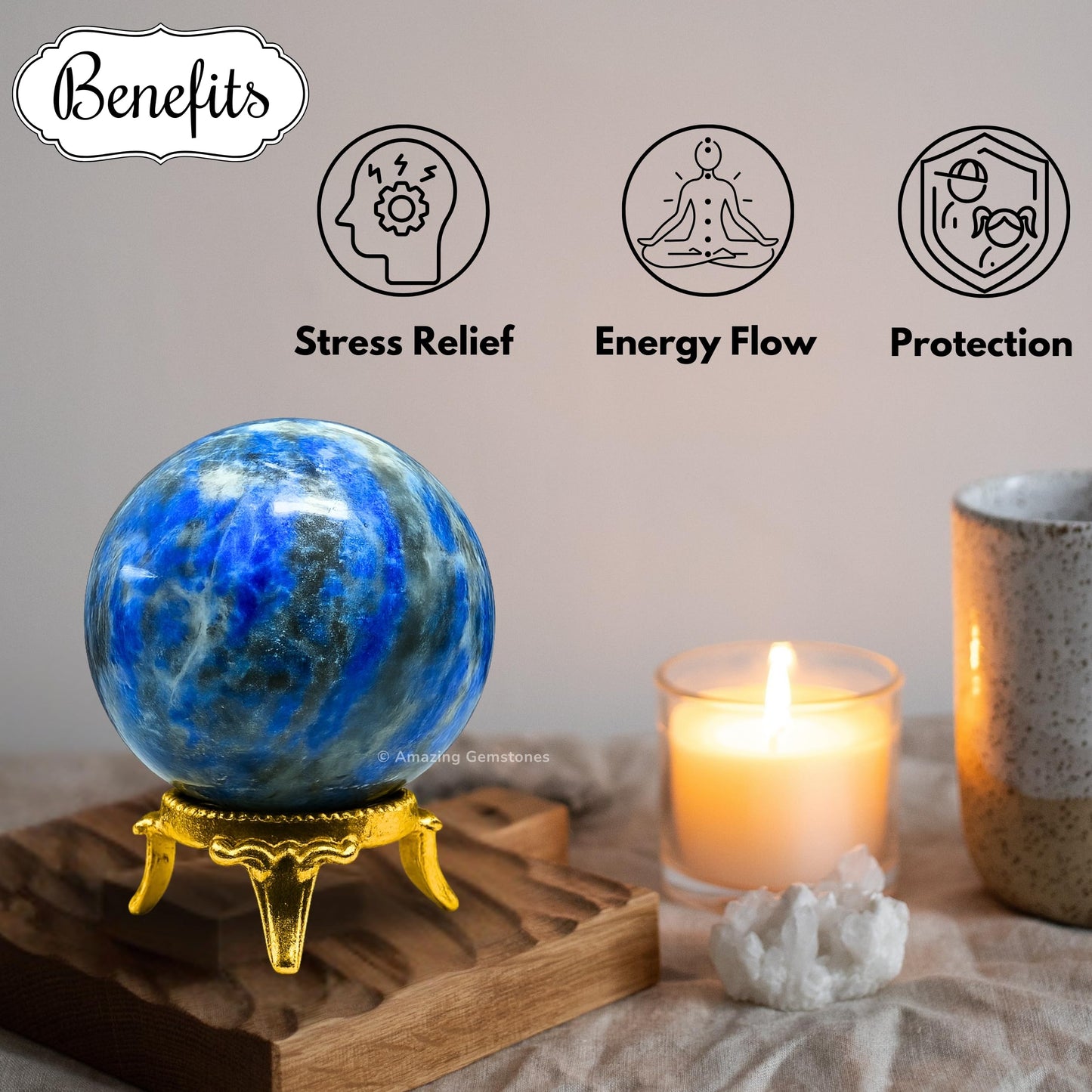 Amazing Gemstone Lapis Lazuli Crystal Ball with Stand - 2" Inches Crystal Sphere Meditation Balls for Witchcraft and Decorative Balls
