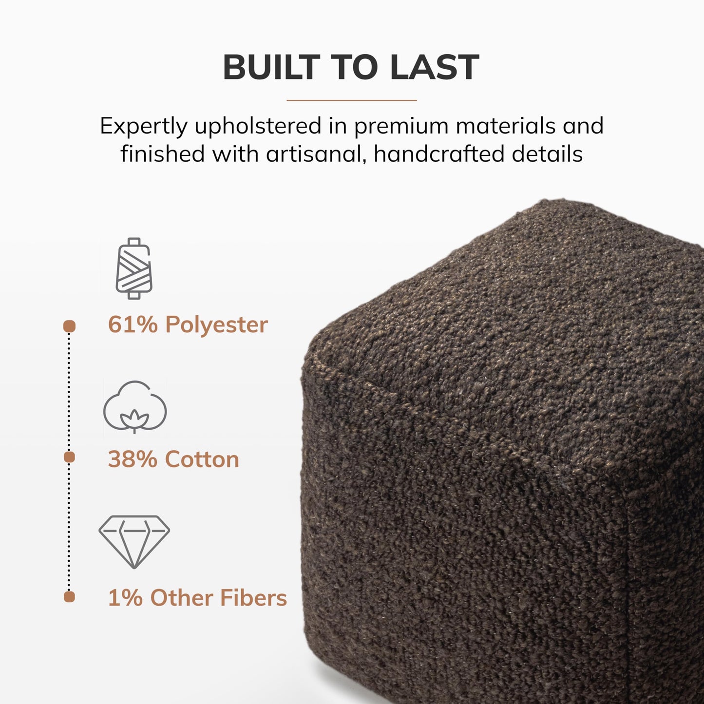 Anji Mountain Pouf Ottoman Foot Rest, Handmade Ottoman Pouf, Comfortable Foot Stool, Decorative Floor Seating for Living Room Decor, Bedroom & Home Décor Accent - Chocolate