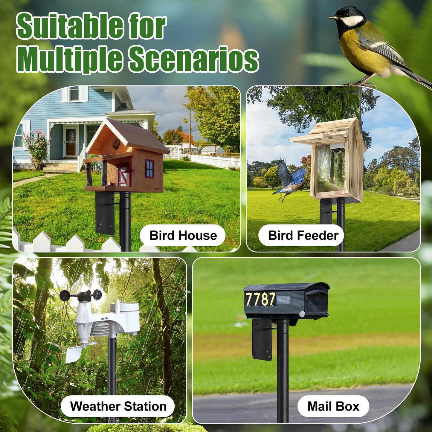 Bird House Poles for Outdoors, Heavy Duty 75 Inch Birdhouse Stand Stake 1 Inch Diameter Metal Bird Mounting Pole for Yard Garden