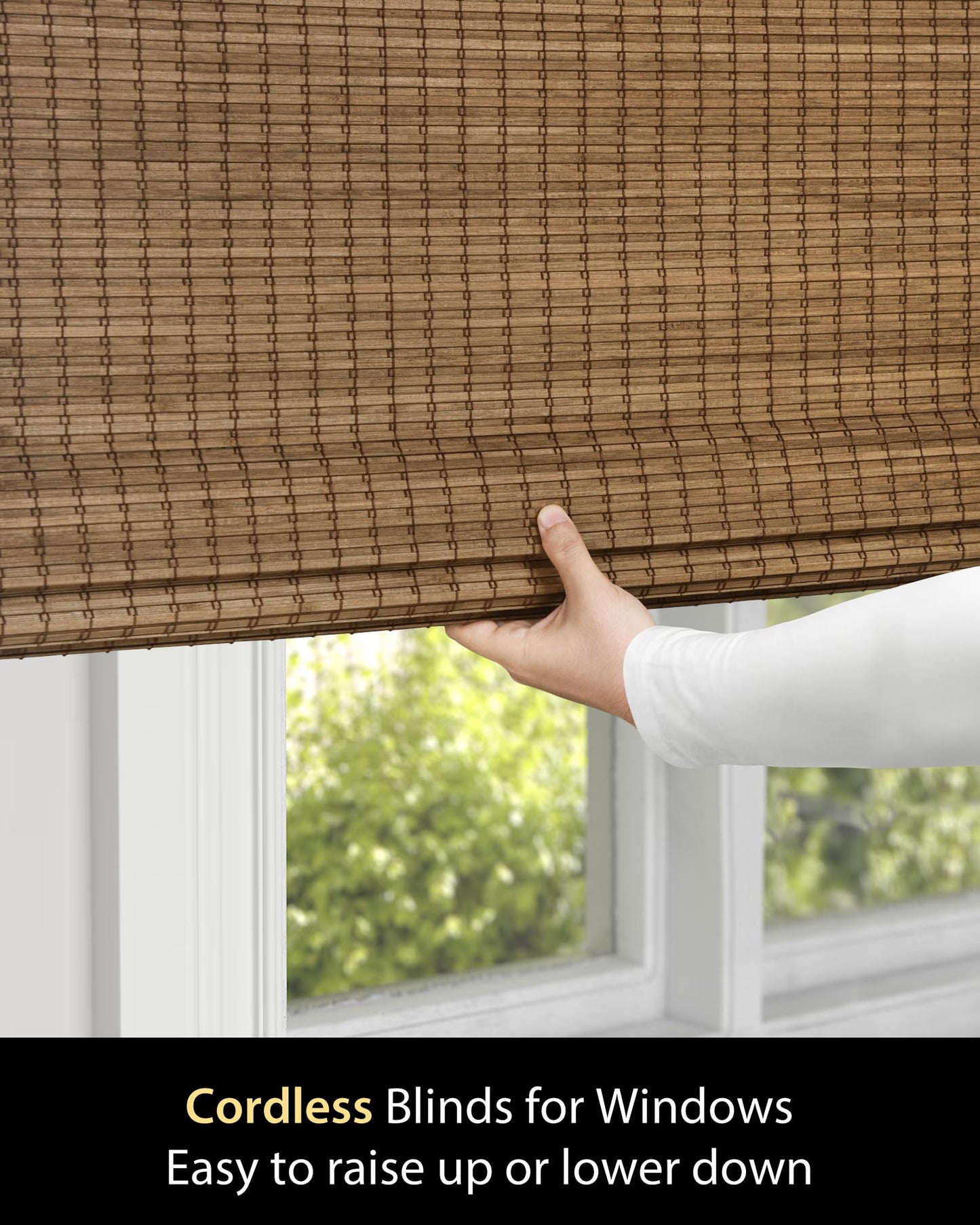UNISHADES Cordless Bamboo Roman Shades for Windows, Blinds Size (26.5" W ×48" H) Colour (Highfield Teak)
