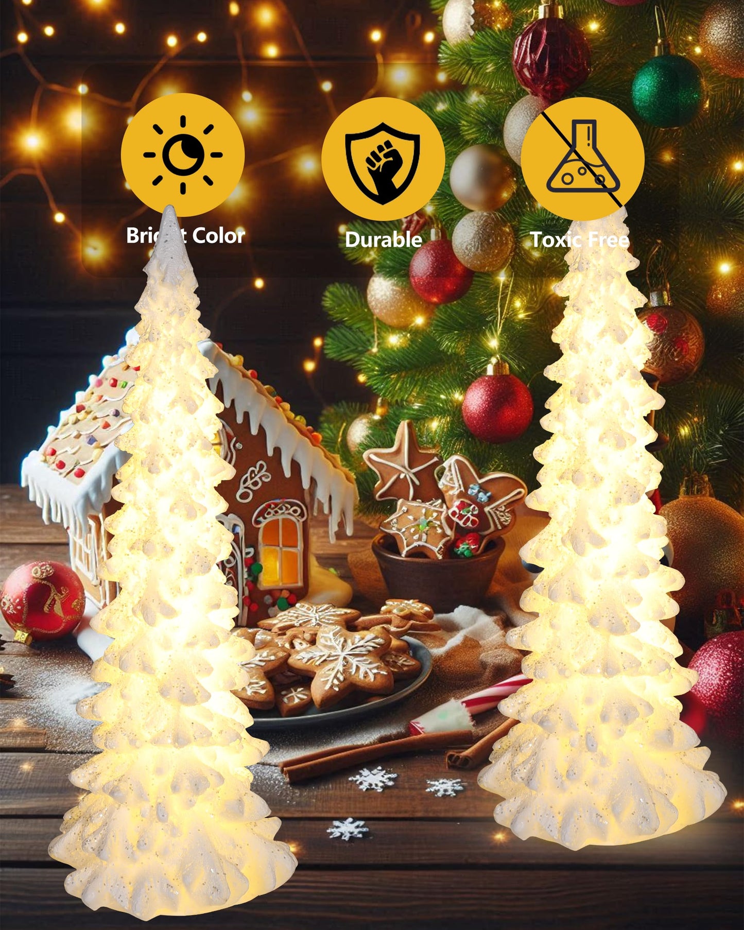 GoGnome 2-Pack Tabletop Christmas Tree with Lights - 8.3'' Resin Battery Operated White Christmas Tree - Light Up Christmas Decor Indoor Christmas Decorations (Trees)