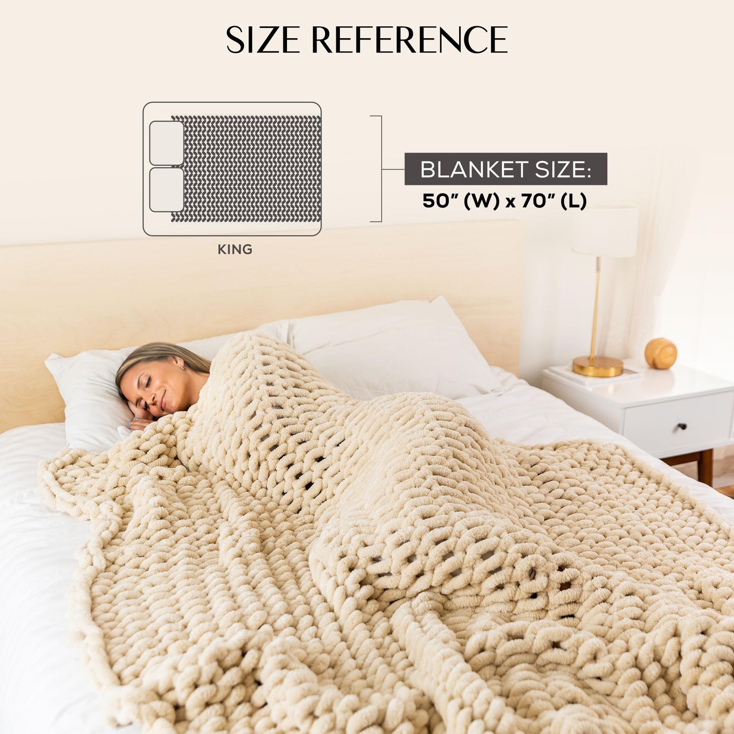 SAMIAH LUXE Chunky Knit Blanket Throw 50x70, Cream Chenille Chunky Knit Throw Blanket for Living Room Decor or Boho Decor, Thick Yarn Knitted Blankets for Couch or Bed, Cable Knitted Crochet Blankets