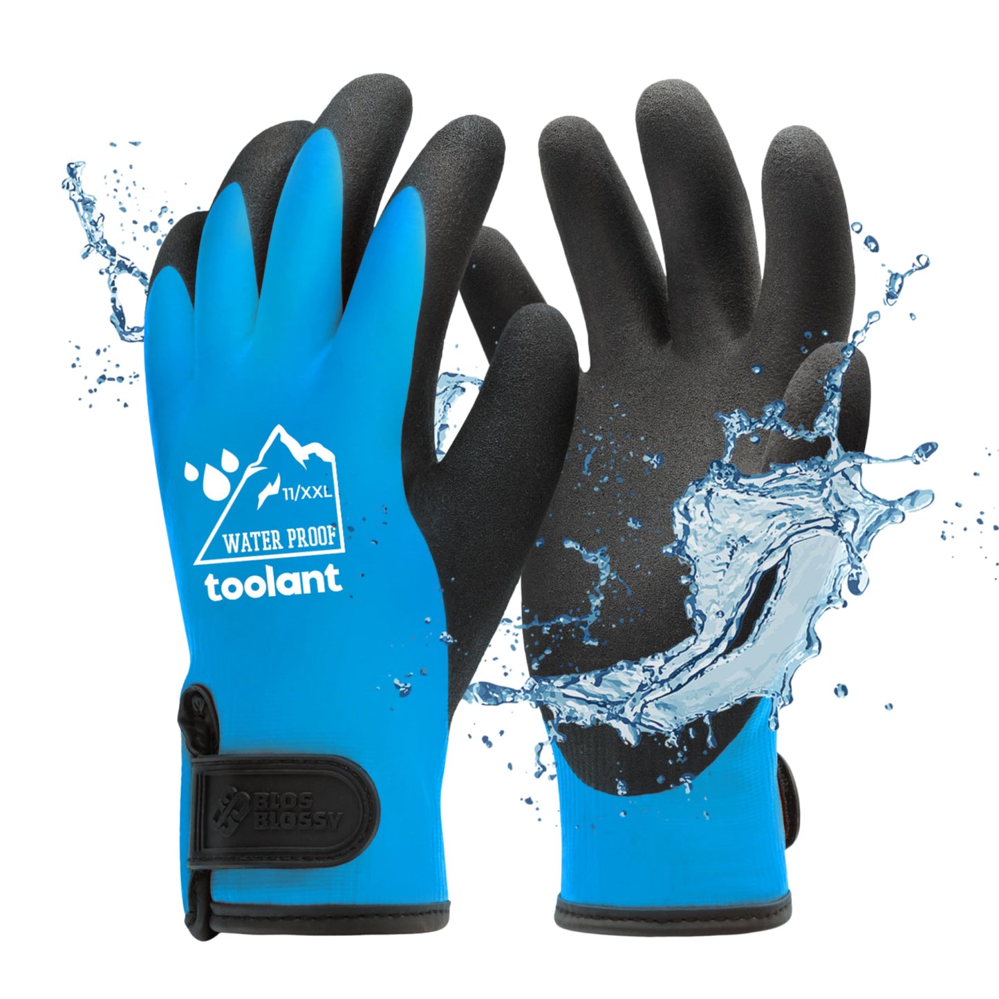 toolant 100% Waterproof Gloves for Men and Women, Winter Work Gloves for Cold Weather, Touchsreen, Thermal Gloves for Fishing, Gardening and Working in Freezer, With Grip, Blue, XX-Large