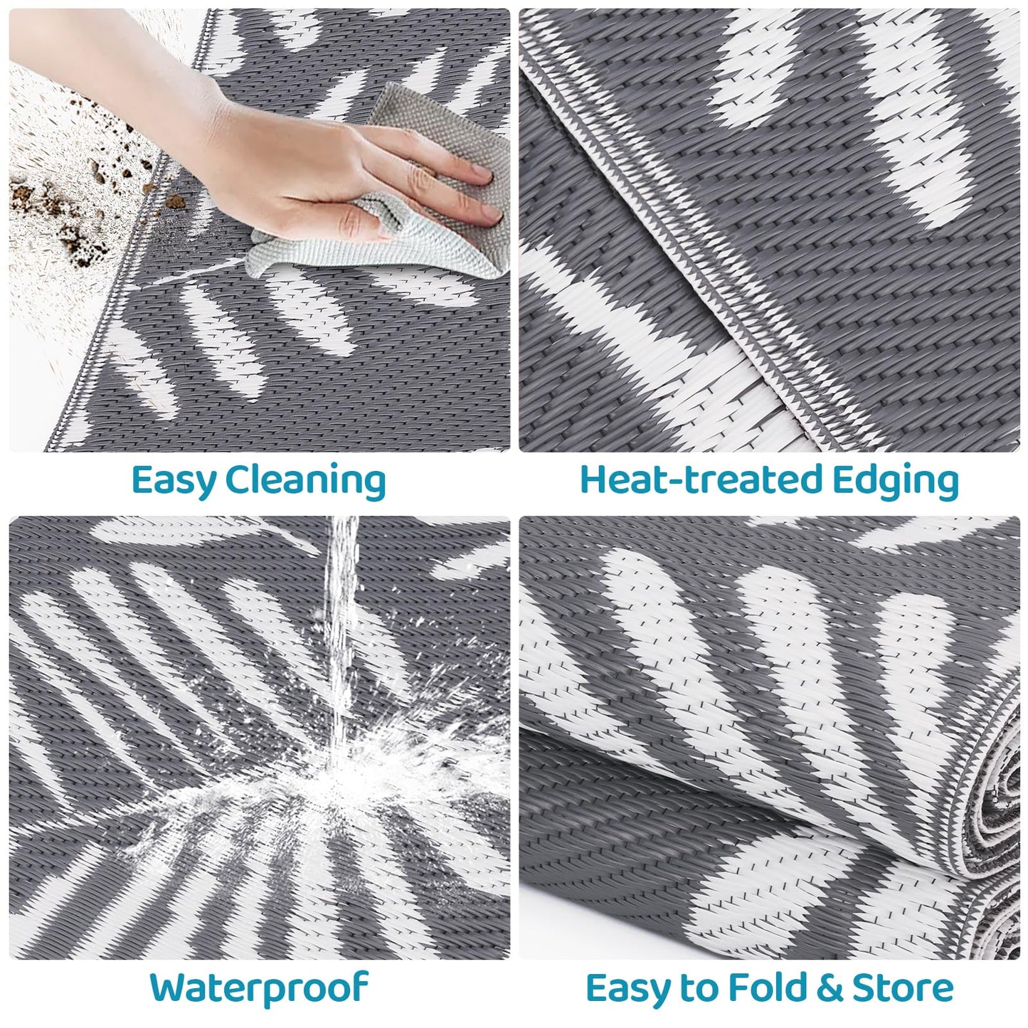 StepRite Outdoor Rug, Patio Rug, Plastic Straw Camping Rugs, Large Waterproof Area Rug and Mat for Outdoors, RV, Patio, Backyard, Deck, Porch, Beach, Balcony, (5'x 8', White&Gray)