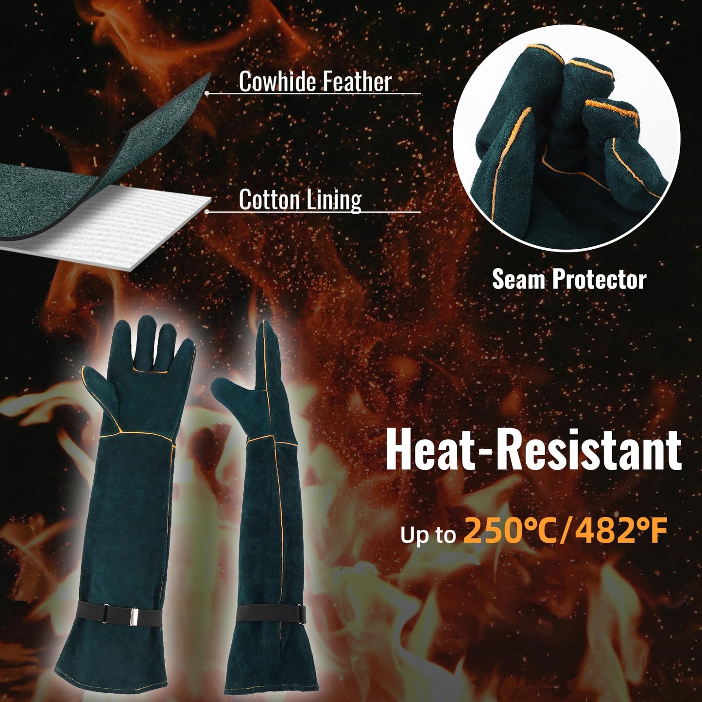 ENPOINT Animal Handling Gloves - 23.6 inch Bite Proof Gloves, Anti Scratch Cowhide Leather for Cat Grooming, Snake Animal Handling