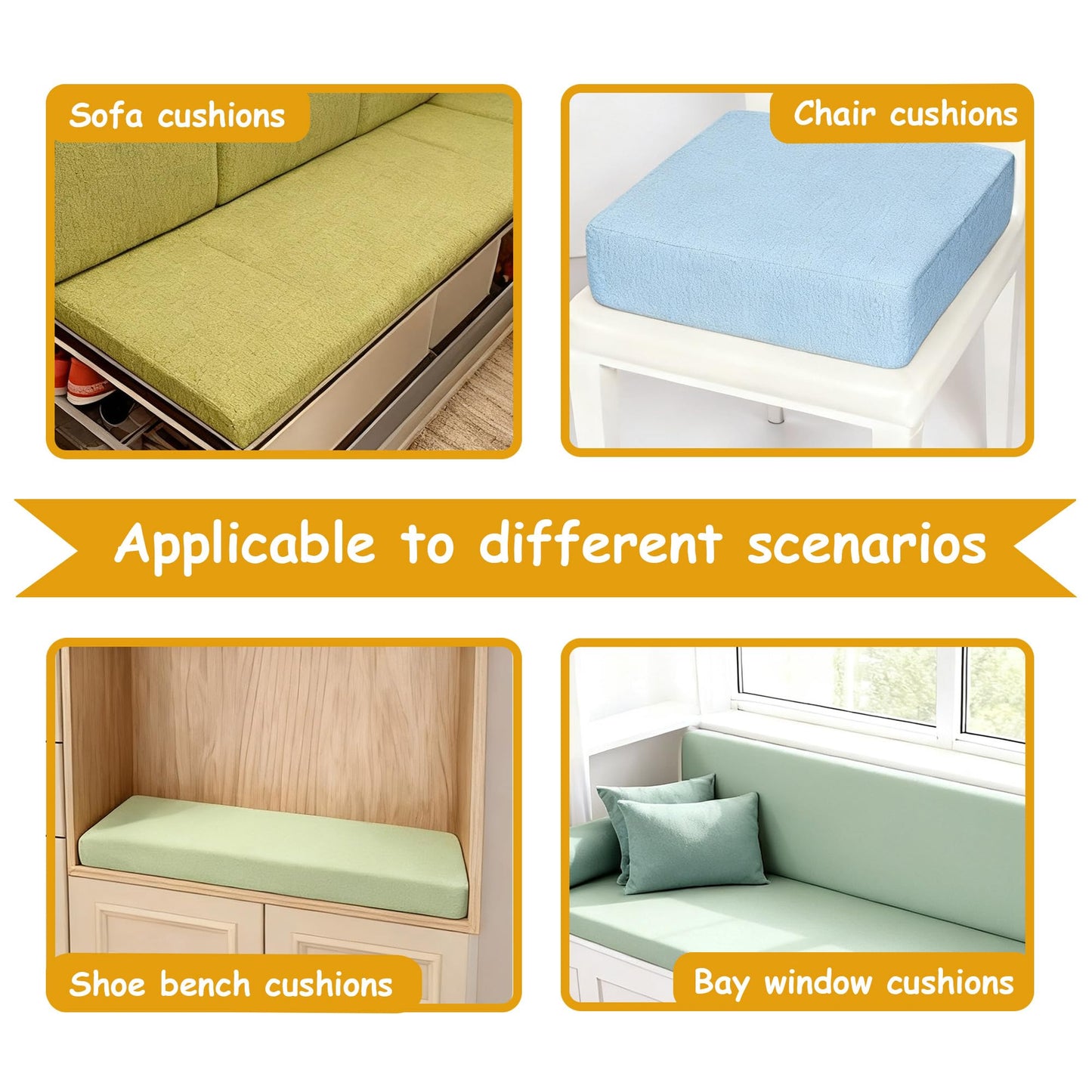 YZBF Custom Size Bench Cushion for Indoor/Outdoor Furniture，Custom Bench Cushion Outdoor Bench Cushion Waterproof，High-Resilience Foam Indoor Bay Window Seat Furniture Cushions Patio Bench Cushion
