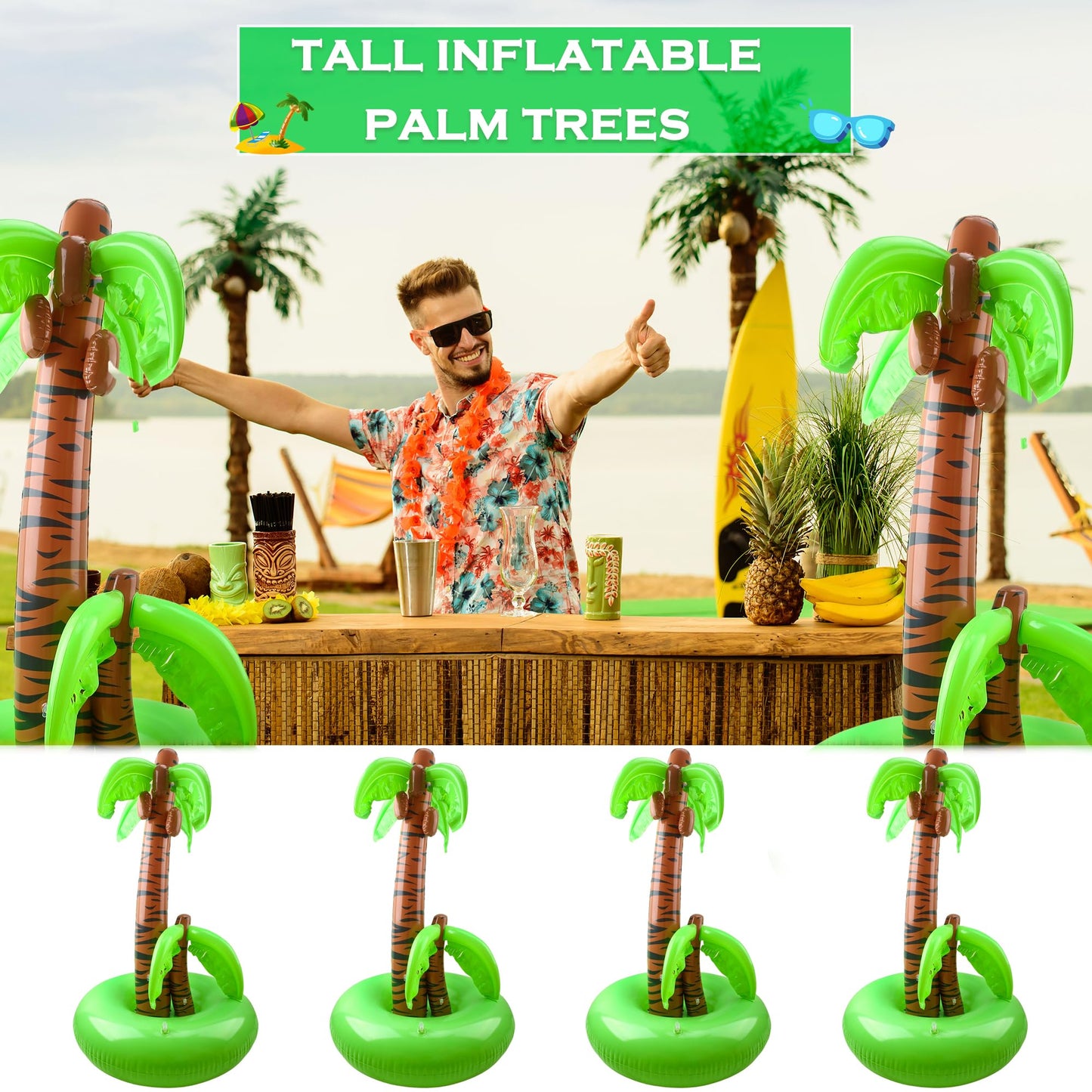 42 Inch Inflatable Palm Trees Blow Up Palm Trees Jumbo Coconut Tree for Summer Tropical Beach Pool Party Hawaiian Party Decoration