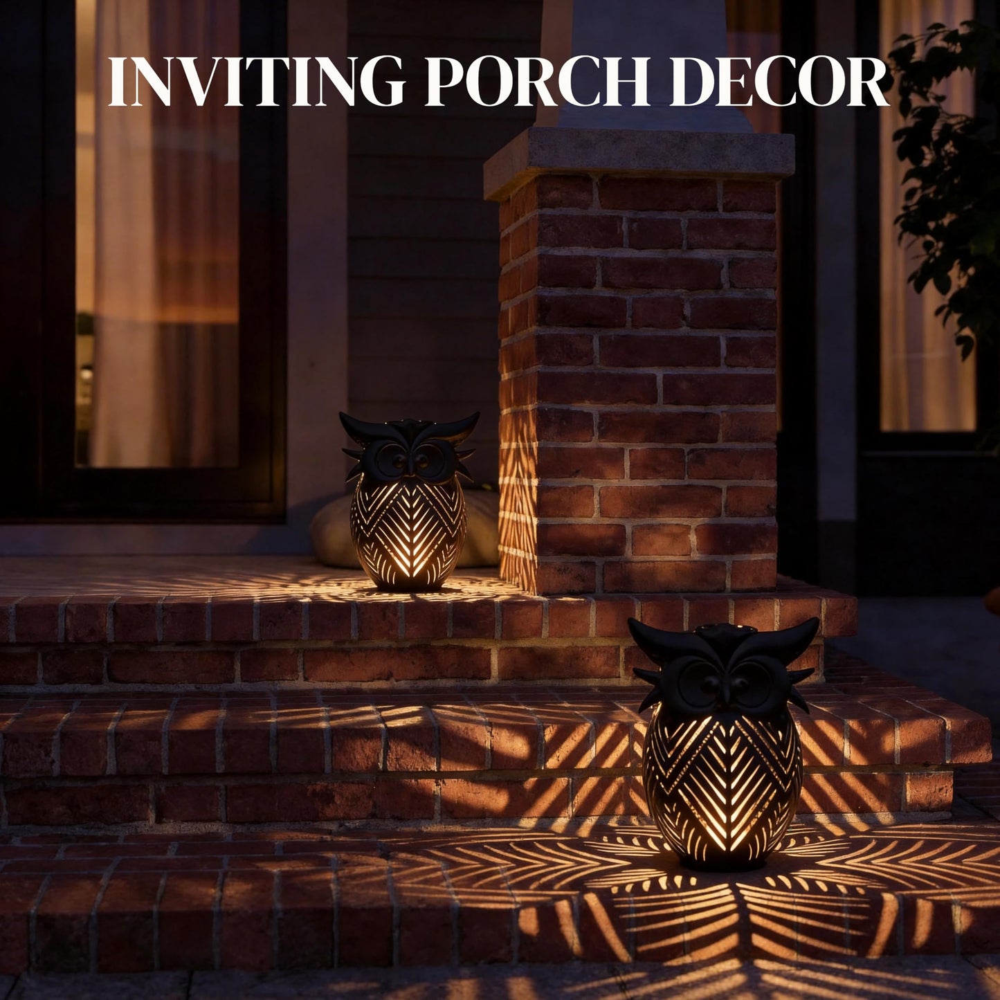 Hanging Owl Solar Lantern, Outdoor Waterproof Metal Solar Lights with Palm Leaf Shadow, Decorative Garden Lanterns for Yard Art Patio Decor, Whimsical Gifts for Women, Black