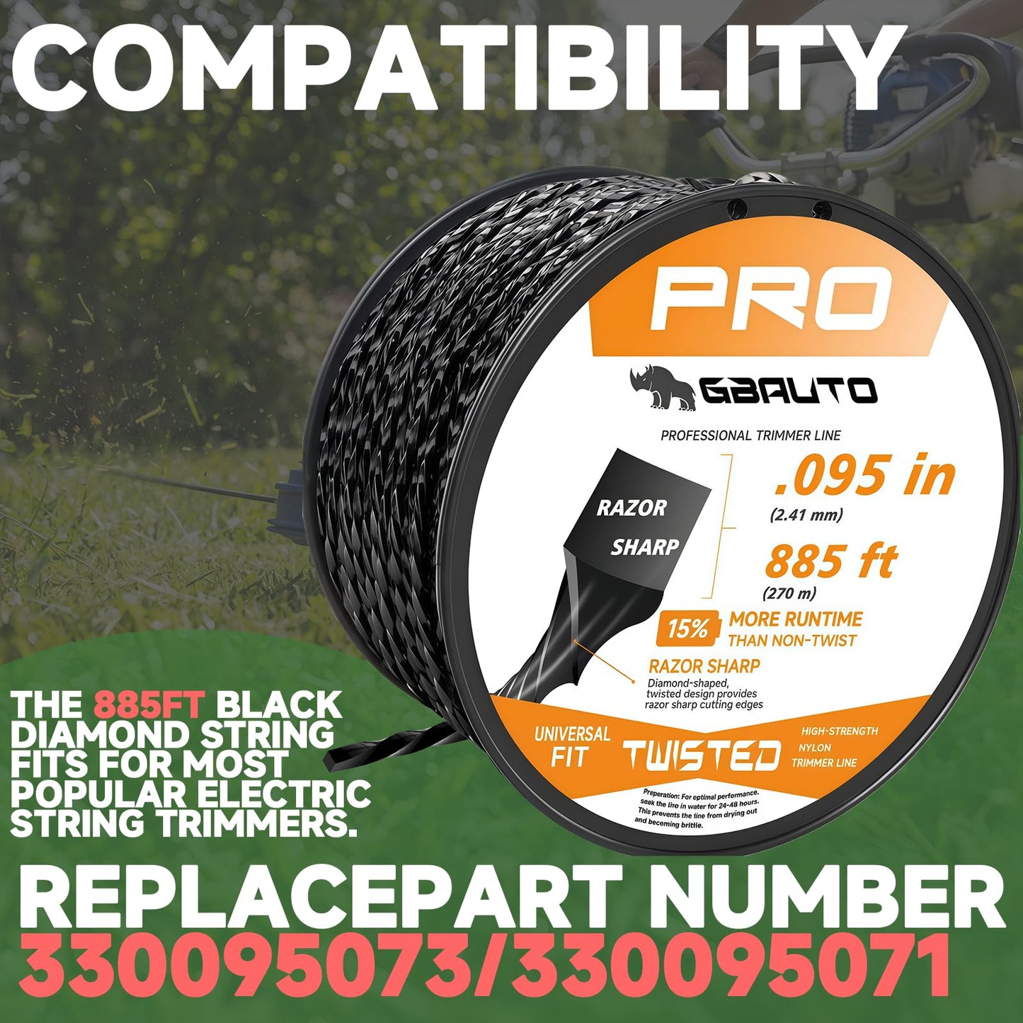 GBAuto 885ft 0.095" for Black Diamond Trimmer Line Cutting String Replacement, for Echo Trimmer Line 330095073