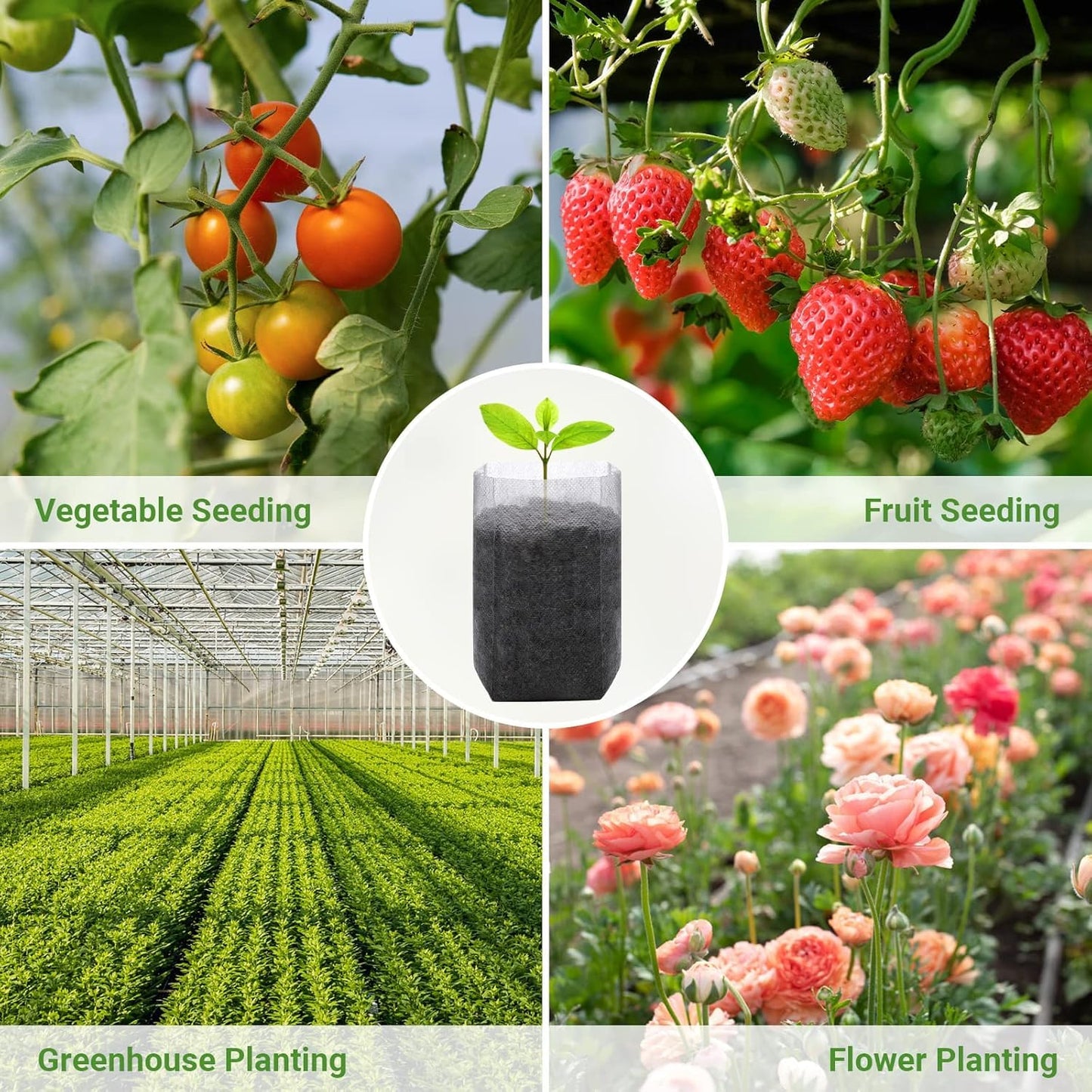 Plant Nursery Grow Bags, Non-Woven Fabric Seedling Starter Pots for Vegetable, Flower, Fruit Saplings, Tree Growing, Home Garden Supply (9.85"x9.85"/Pack of 100)