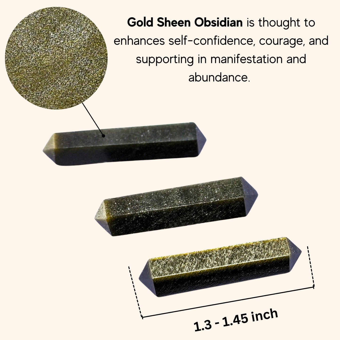 Amazing Gemstone Gold Sheen Obsidian Crystal Points Bulk Healing Crystals - Pack of 3 Double Terminated Healing Wand Point Bulk Crystals for Crafts,Crystal Grid - Premium Crystals for Beginners Gifts