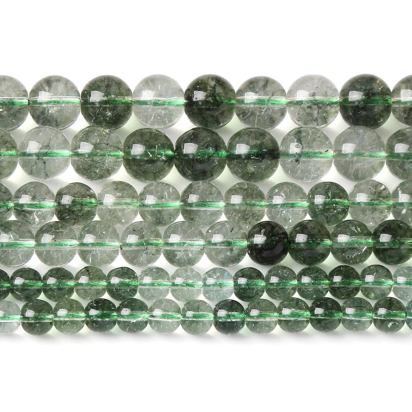 45PCS 8MM Green Crackle Phantom Ghost Crystal Beads for Jewelry Making DIY Bracelet Necklace Accessories 15" Energy Healing Power Stone Beads