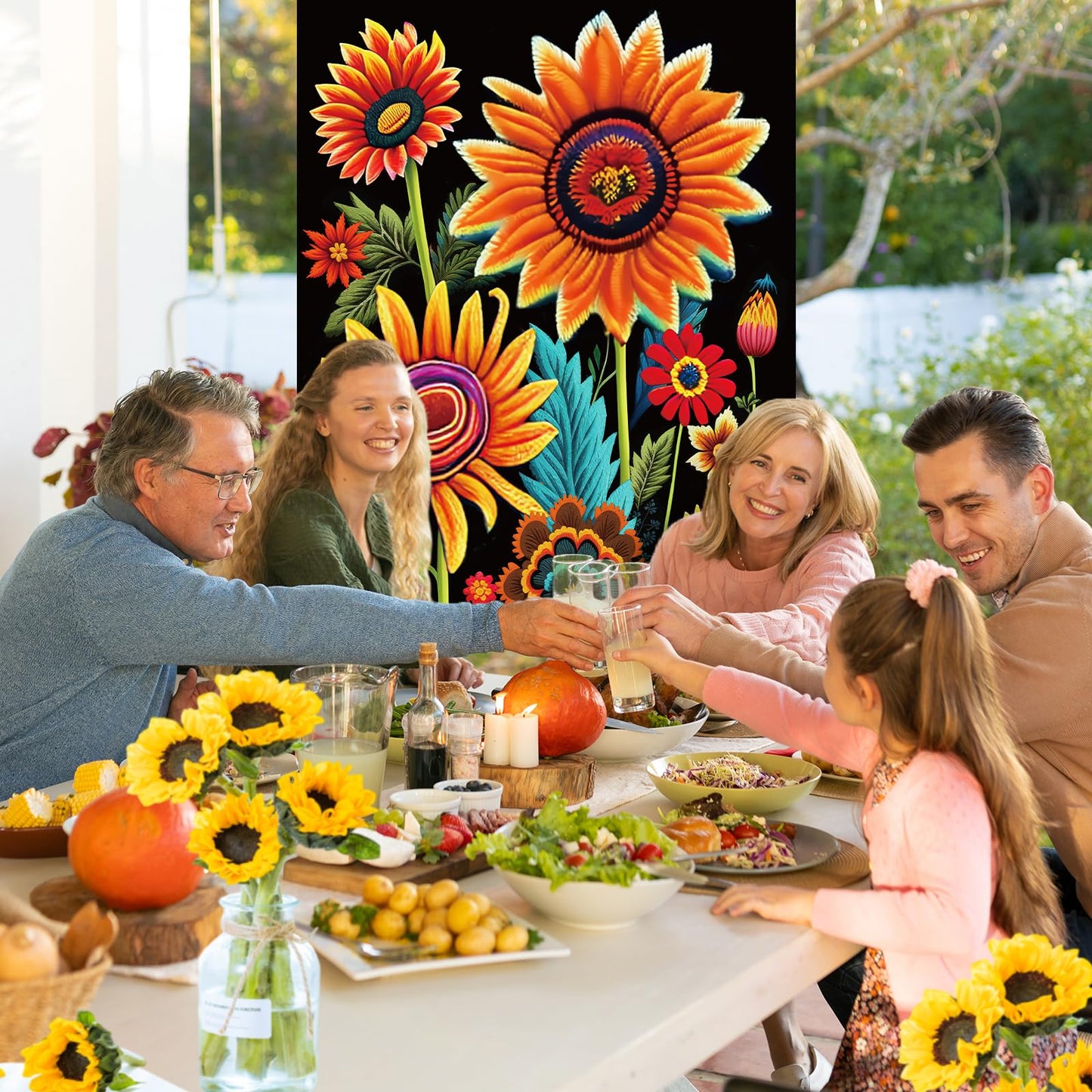 Spring Sunflower Door Banner - Black, Seasonal, Porch, Front Door Cover Background for Autumn, Fall, Outdoor, Home, Garden, Holiday