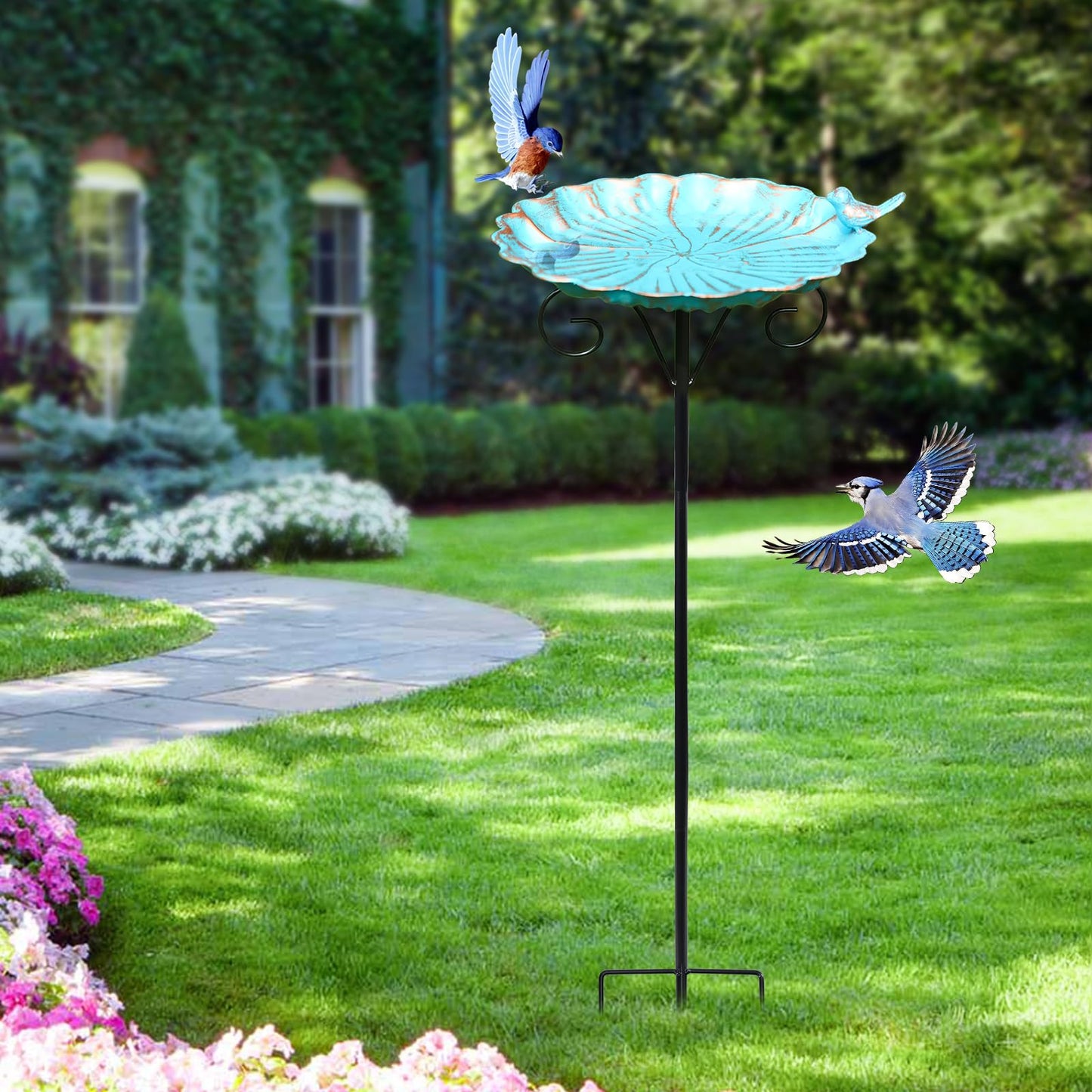 VCUTEKA Bird Baths for Outdoor, Metal Garden BirdBath with Bird Statue and Detachable Bird Bath Bowl for Yard Patio Lawn Decor