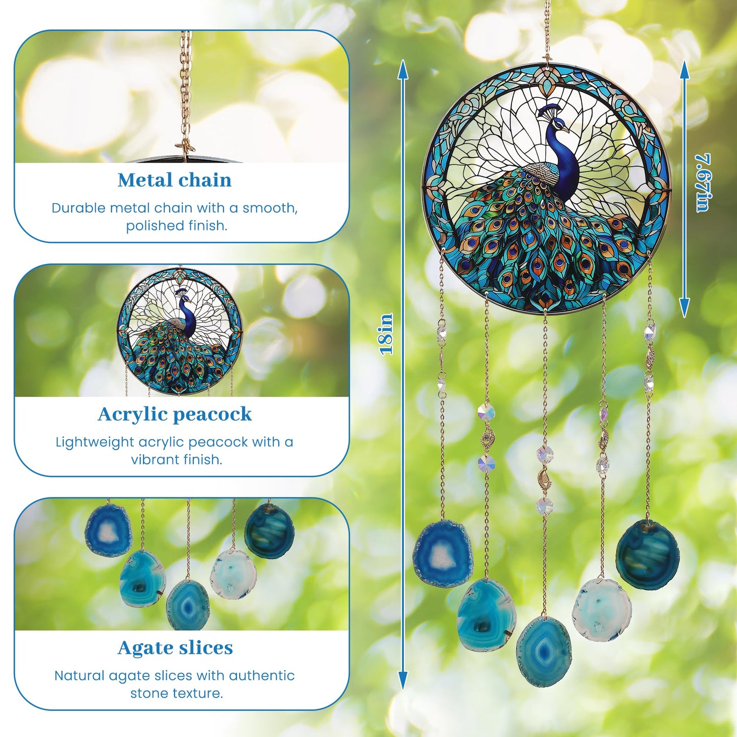 Acrylic Peacock Decor，Crystal Window Suncatcher Hanging Decorations Rainbow Sun Catchers Indoor Window Hanging Wall Home Garden Decor Peacock Gifts for Women