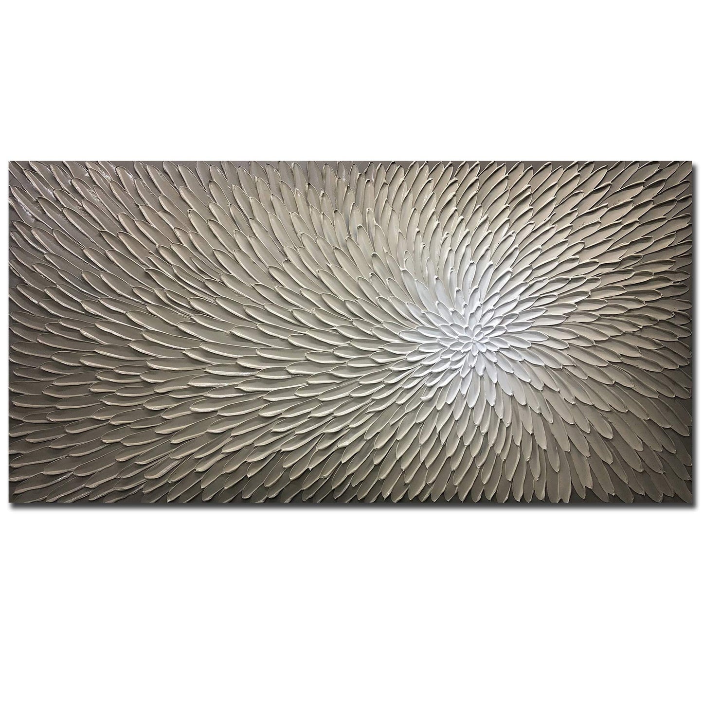 AMEI Art, 24X48Inch Hand Painted Acrylic Wall Art Abstract Knife 3d Oil Painting Textured Floral Artwork Art Wood Inside Framed Hanging Wall Decoration Oil Hand Painting (Silver-brown)