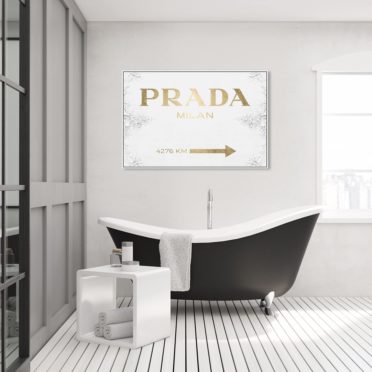 Oliver Gal Typography and Quotes Contemporary Large Canvas Wall Art Milan Sign Contemporary Gold Ready to Hang Home Decor 30 x 45 Gold and White Large Canvas Art for Bedroom