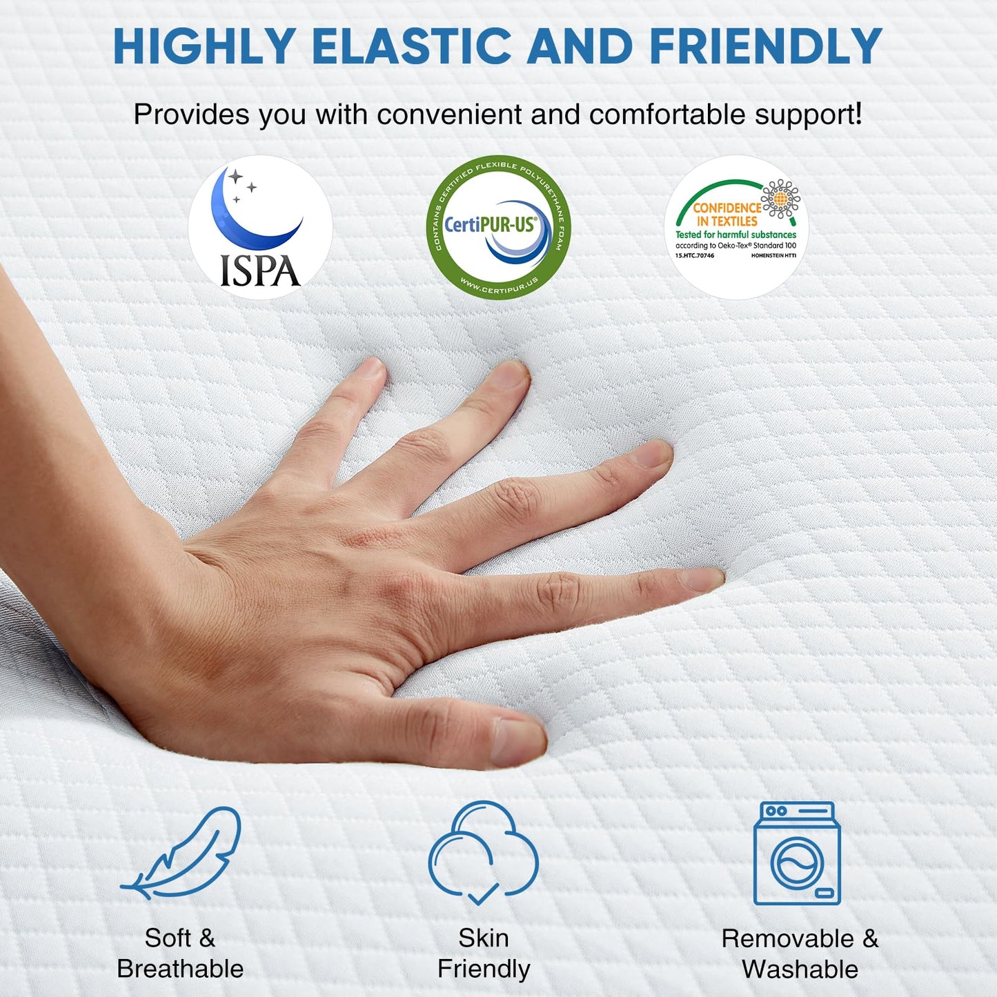 KMFurnila Folding Memory Foam Pads, 4" Tri-Fold Single Topper with Washable Cover, Non-Slip Portable Guest Floor Bed for Travel Camping