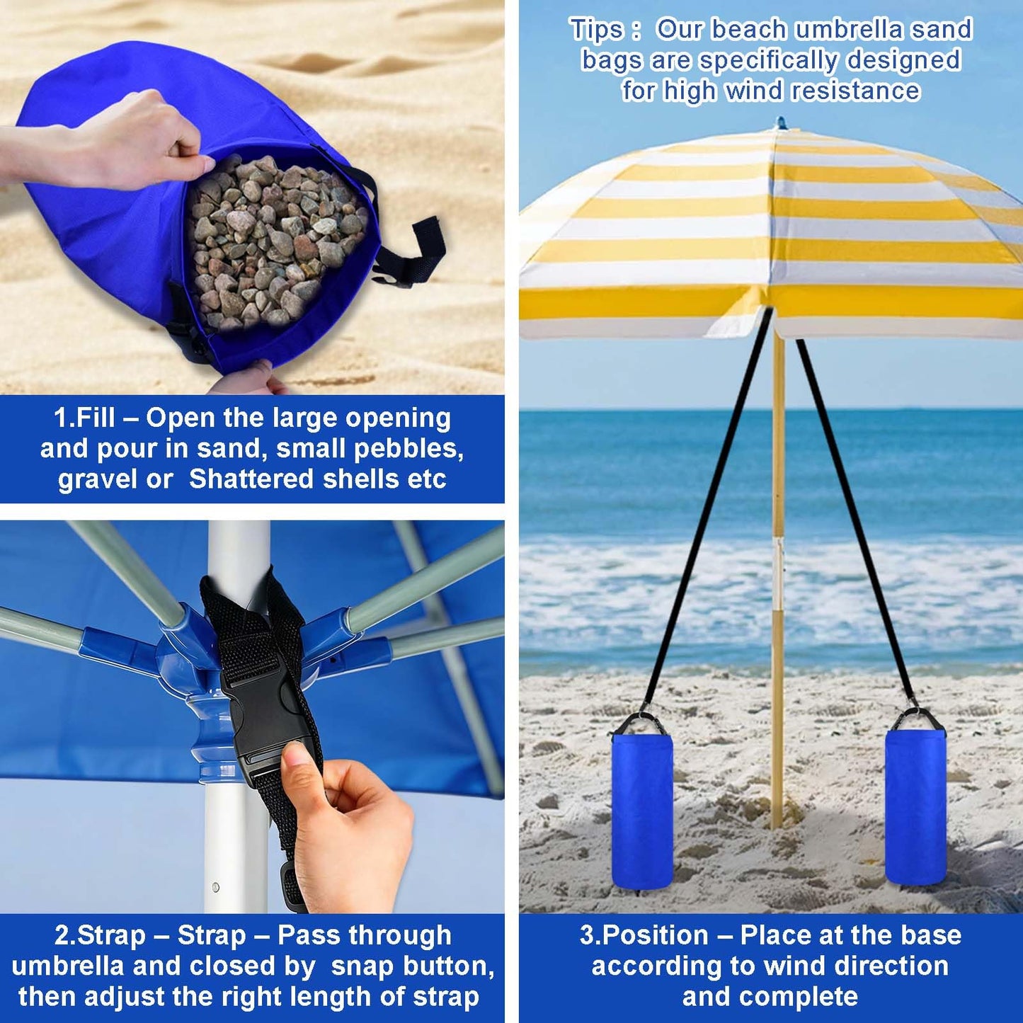 2Pack 10L Beach Umbrella Weight Sand Bags 25lbs 600D Oxford Cloth Heavy Duty Sun Umbrella Sand Anchor Portable Fillable Summer Sunshade Canopy Tent Sandbag Stand Holder for Outdoor High Wind Resistant