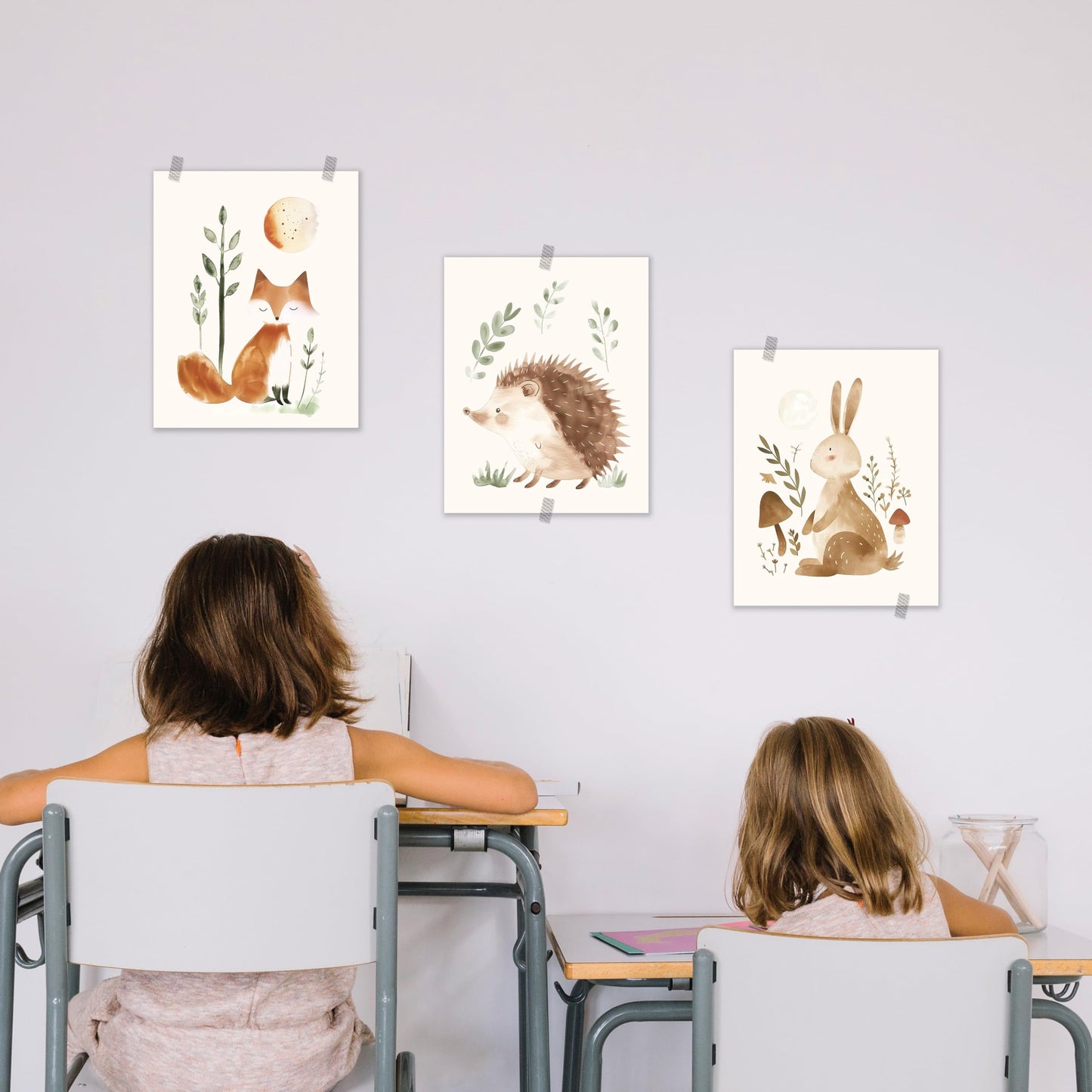 BESERH Woodland Animals Nursery Decor, Wild Animals Forest nursery wall art Hedgehog Fox Hare, Posters Wall Decor for Nursery Boys Girls Room, Framed Set 3, 8x10 Inches Unframed