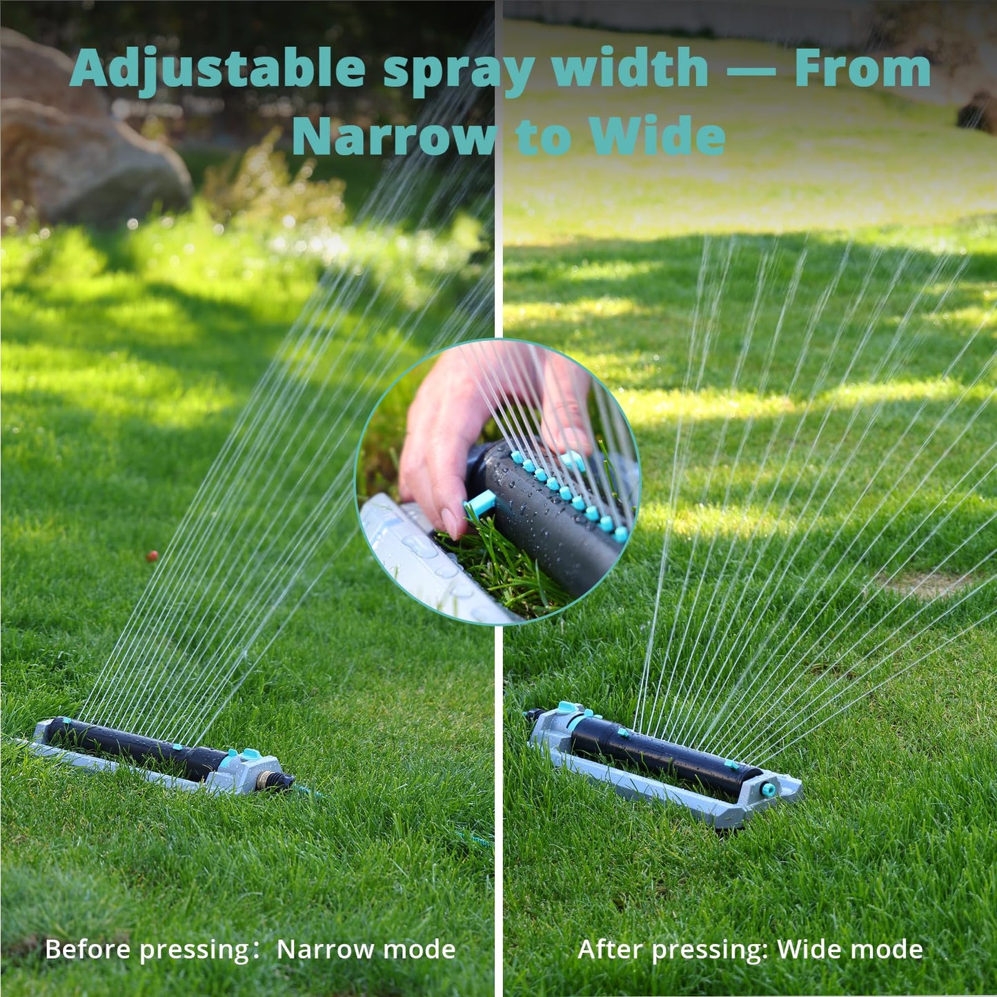 QUOBAS Heavy Duty Oscillating Sprinkler, 18-Hole Nozzle with Zinc Alloy Metal Base, Adjustable Flow Control & Spray Width, with Cleaning Pin, Garden, Yard