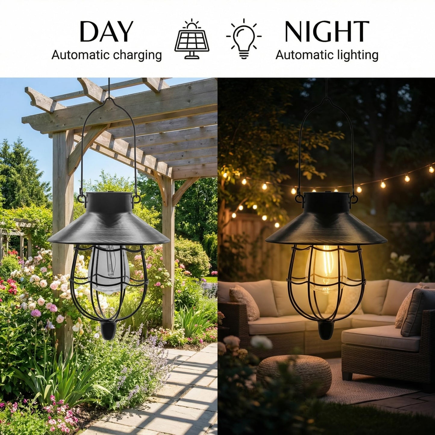 YAKii 2 Pack Solar Lantern Hanging Waterproof Outdoor Metal Solar Lamp with Warm White Light Decorate for Yard Garden Pathway Patio Porch Decor (Black)