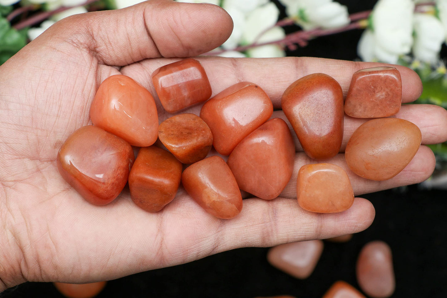 Crocon 1LB Red Aventurine Tumbled Stones and Crystals Bulk 2000+ carats, Polished Stones - Rock Collection - vase Filler tumbles Crystals Healing Reiki - Gemstone Gifts, Fountain tumbles Size 20 mm
