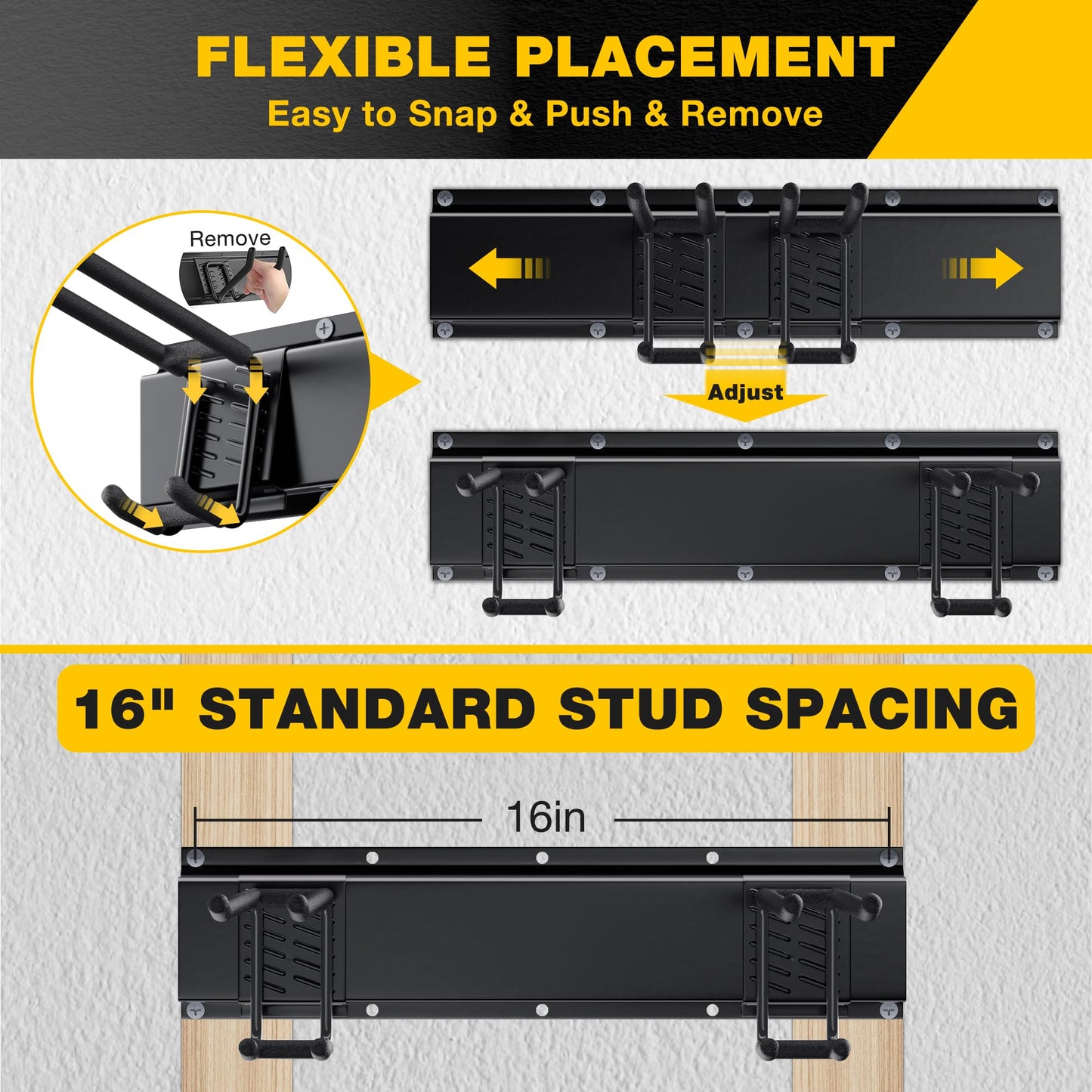 Garage Tool Organizer Wall Mount with 32 inches Rails and Adjustable Heavy-Duty Hooks, Garden Tool Organizer, Carries 300 lbs, Heavy Duty Garage Storage Rack For Yard, Shed, Workshop, Easy to Install