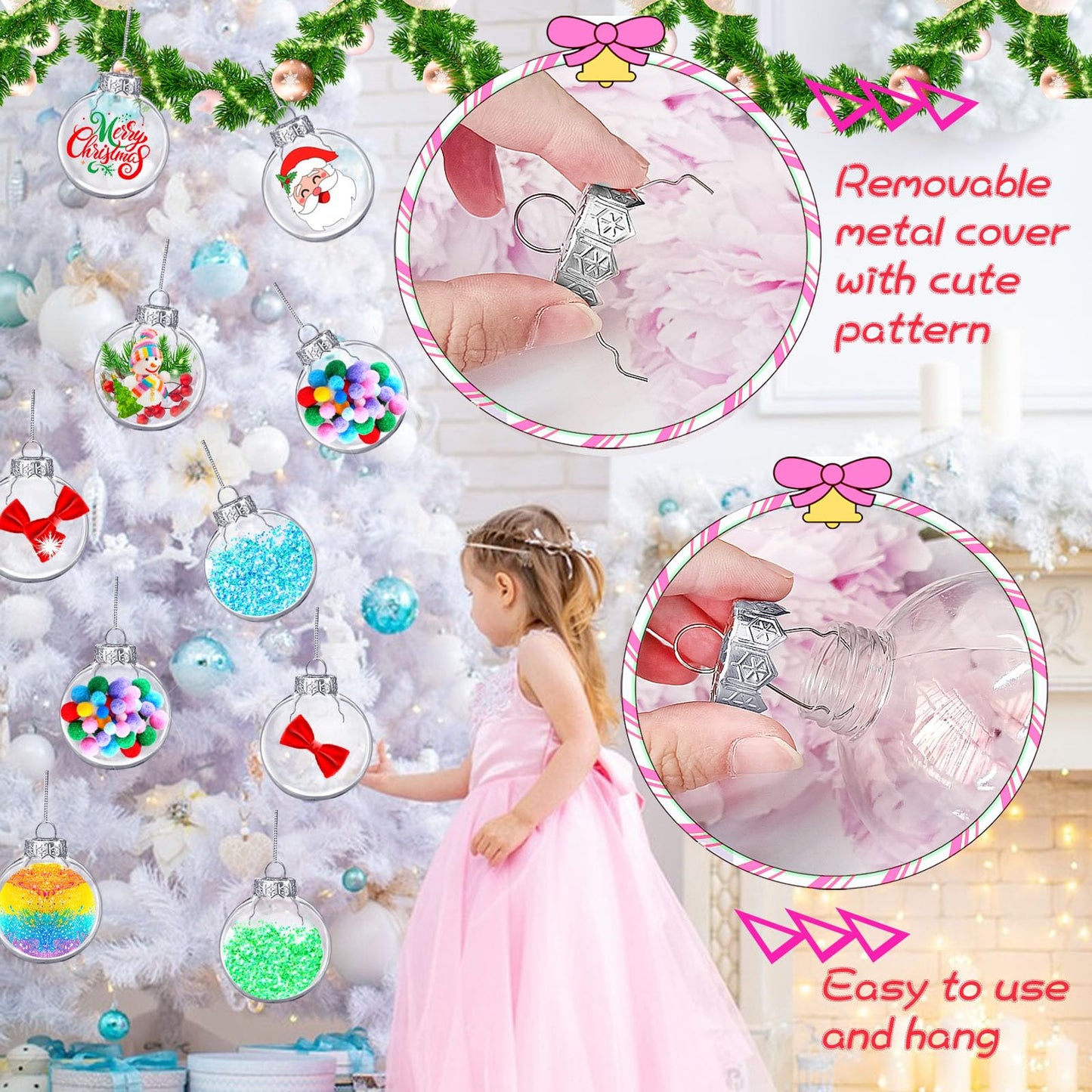 24 Pack 3.15 Inch Clear Plastic Fillable Ornament Balls,Christmas Plastic Ornaments Decorative Ball for Xmas Tree Hanging Transparent Decor Wedding Birthday Decor