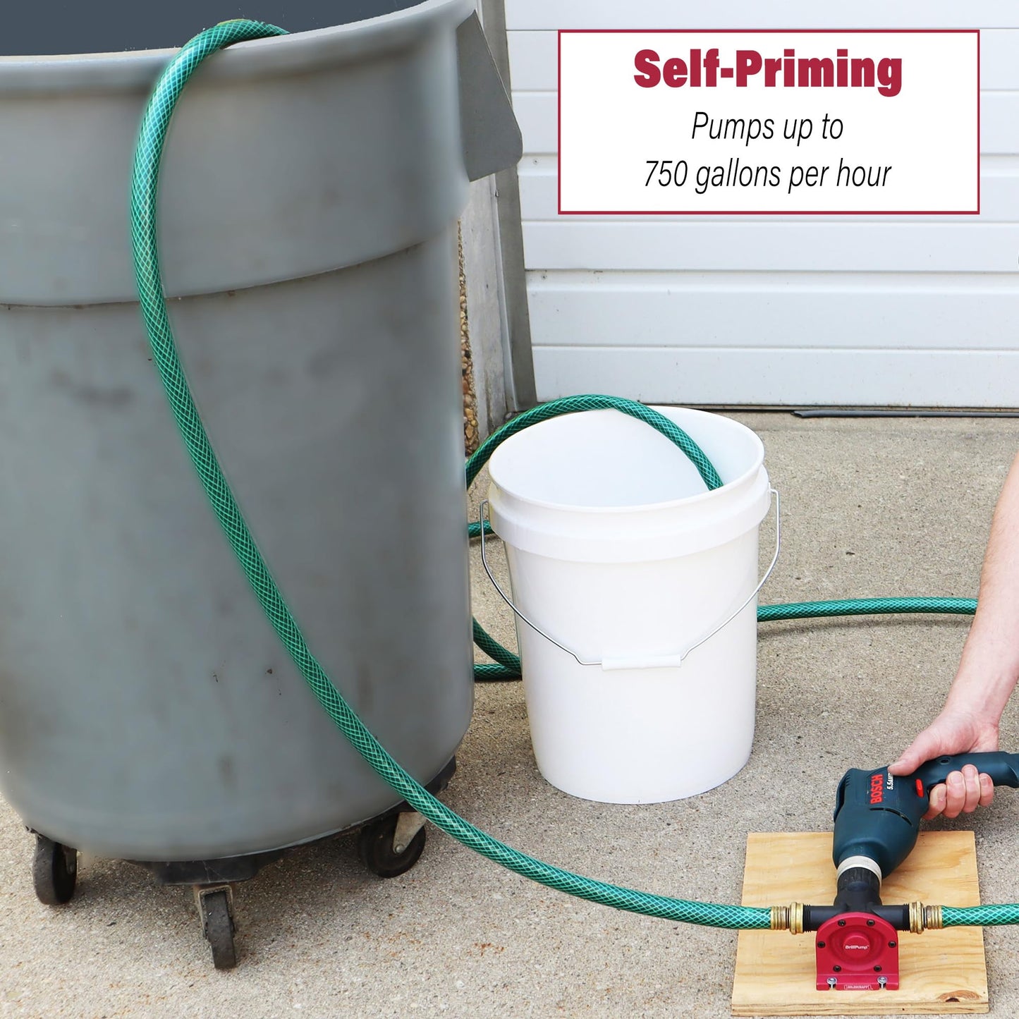 Milescraft 1314 DrillPump750 - Self Priming Water Pump Attachment for Drills - Water Transfer Pump - Uses Common Garden Hose - 750 Gallons per Hour