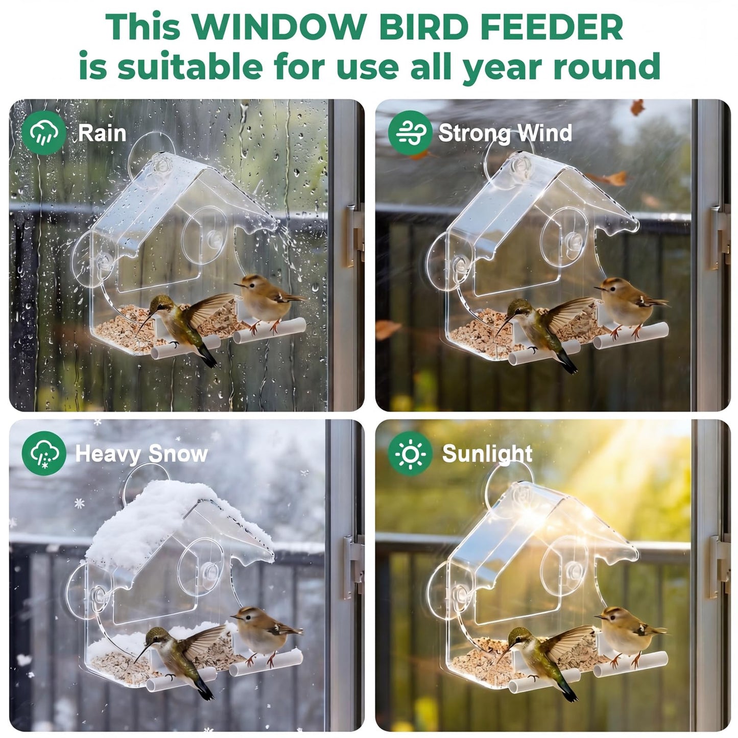Clear Bird Feeder for Window Acrylic, Window Bird Feeders with Strong Suction Cups, Suction Cup Bird Feeder for Garden, Yard, Elderly Kids Viewing Wild Birds Outside, as a Bird Watching Gift
