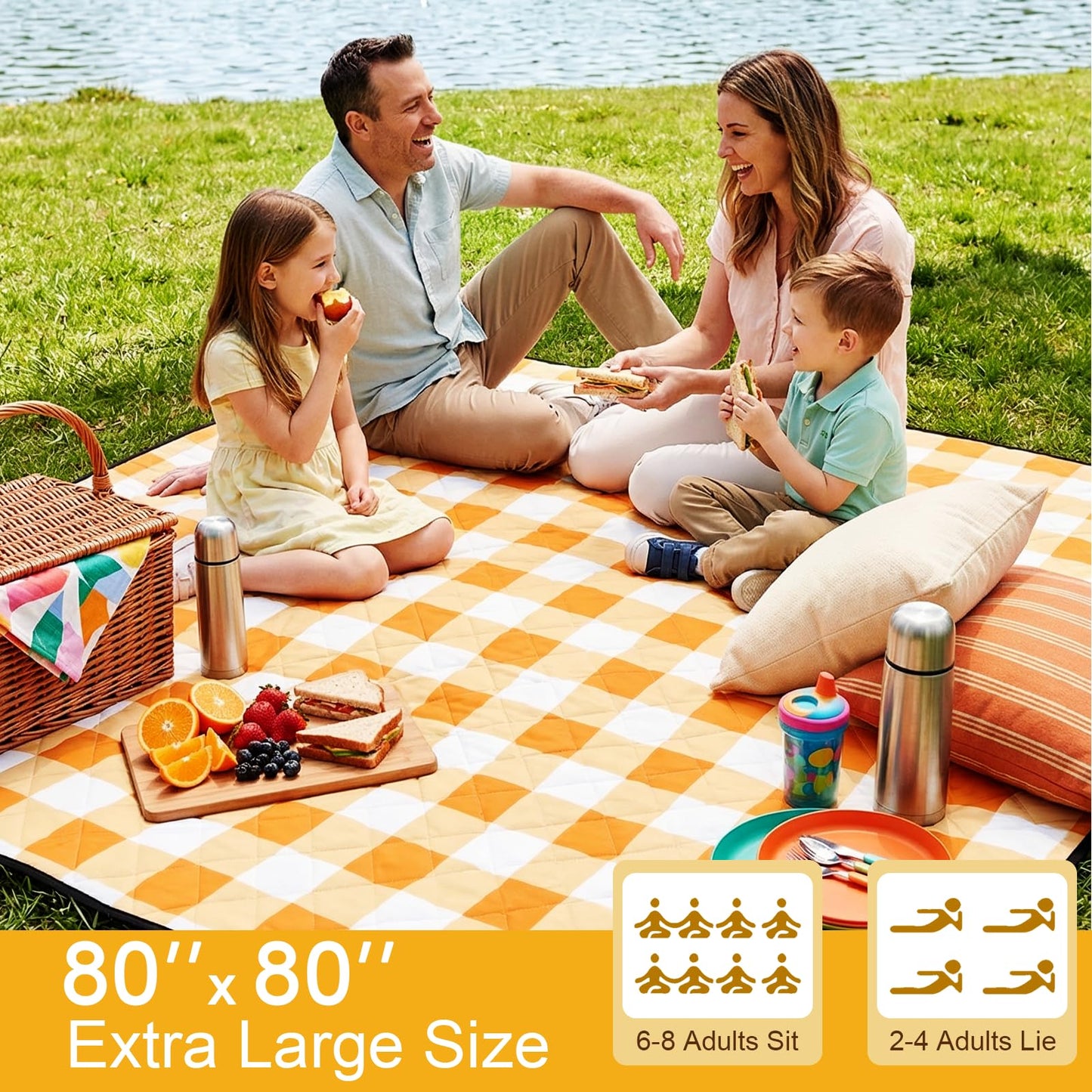JACTUM 2 in 1 Tote Picnic Blanket Waterproof Outdoor Camping Mat,Large Capacity Beach Blanket 80''x80'' 7 Layers Easy to Foldable and Carry.