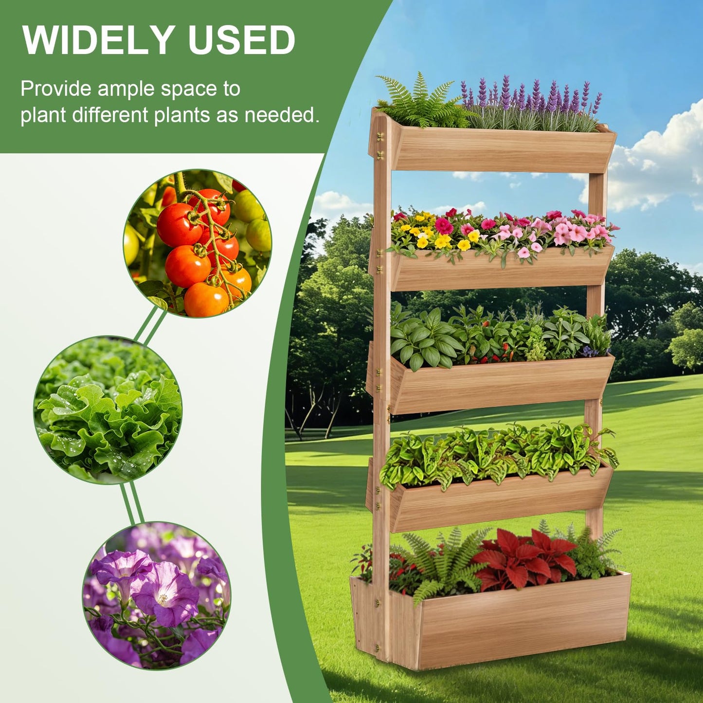 Baotree 5 Tiers Vertical Wooden Raised Garden Bed, Tiered Standing Garden Planters Outdoor, Garden Tower Wooden Planter Box for Planting Herbs Flowers Vegetables Indoor Outdoor Gardening