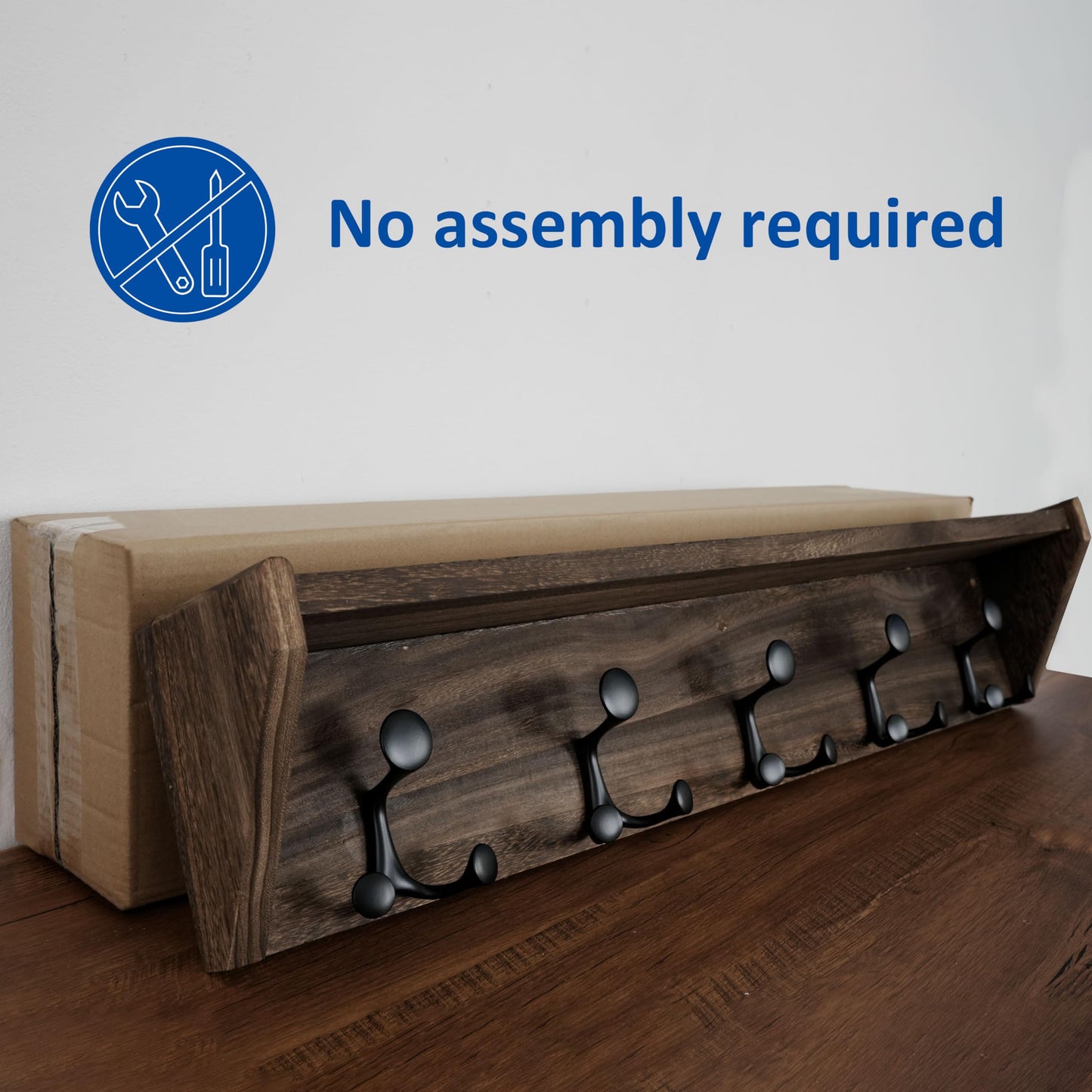 WEBI Wall Shelf with Hooks Underneath,35" Long Wall Mounted Coat Rack with Shelf,Entryway Coat Rack with 5 Triple Hooks for Hanging Coats,Jacket,Hallway,Bedroom,Mudroom,Weathered Brown
