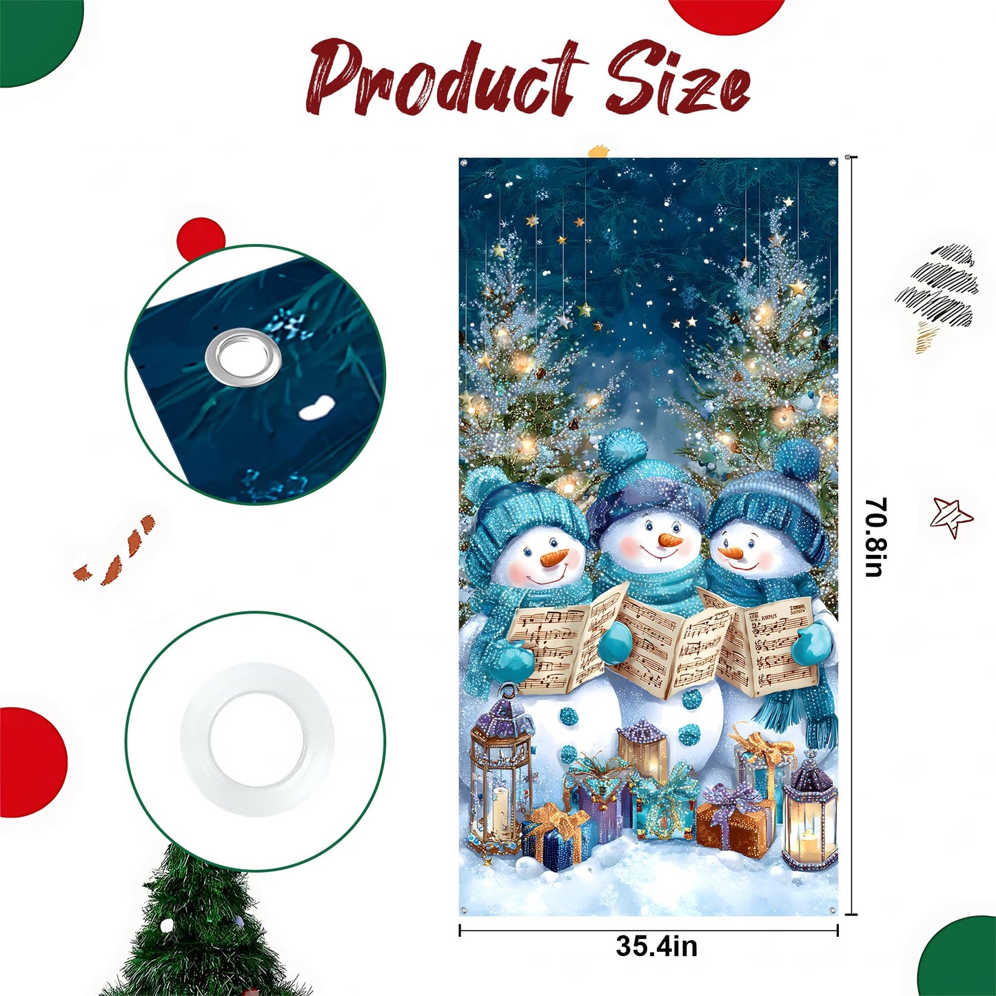 Merry Christmas Banner Door Cover 6 x 3 ft, Christmas Decorations for Party Banners, Xmas Winter Holiday Background Home Decor (Snowman)