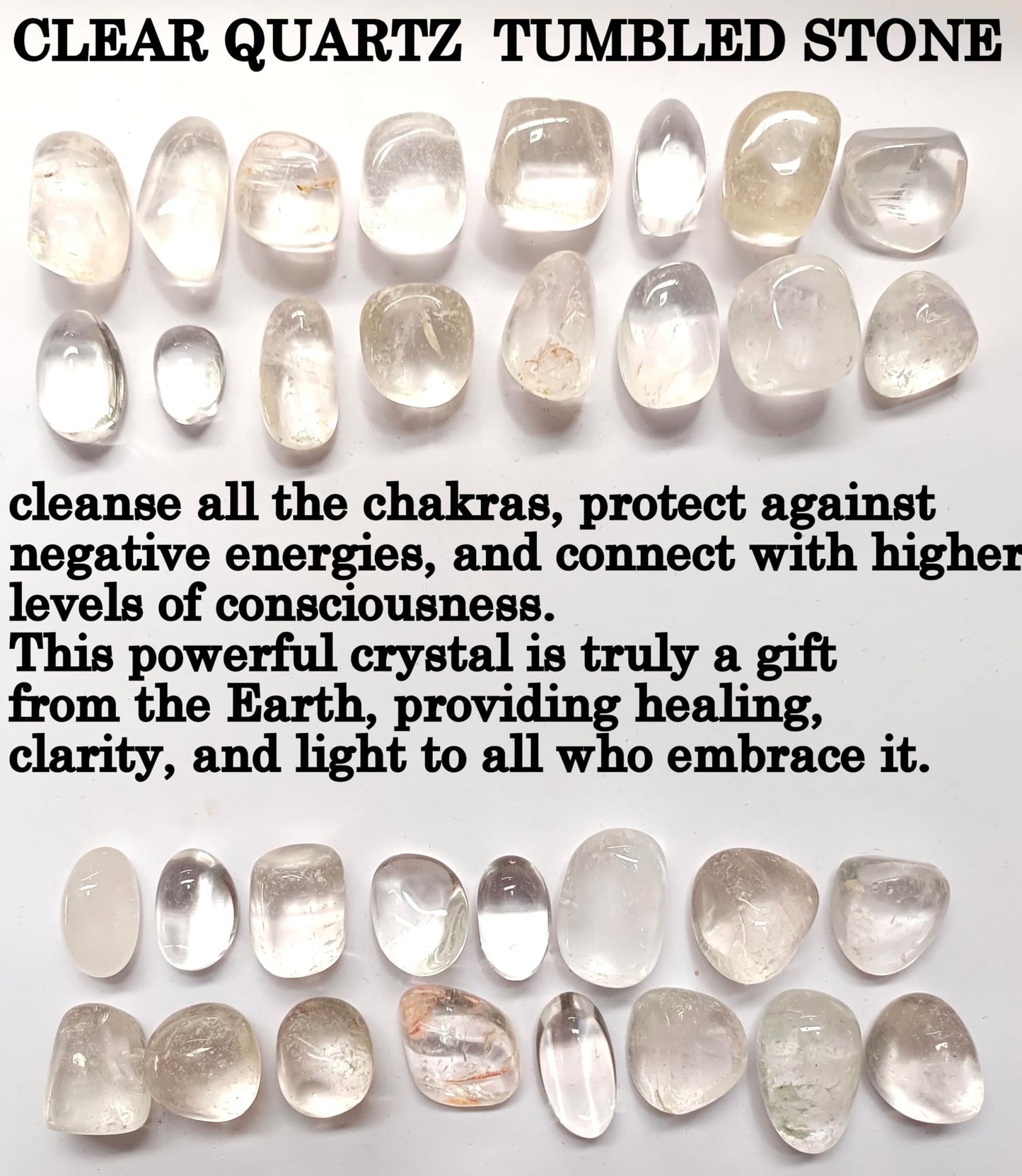 Jet Clear Quartz Tumbled Stones (100gm) – Natural Sphatik Crystal for Positive Energy, Clarity & Cleansing | Reiki, Meditation, Home & Office Décor