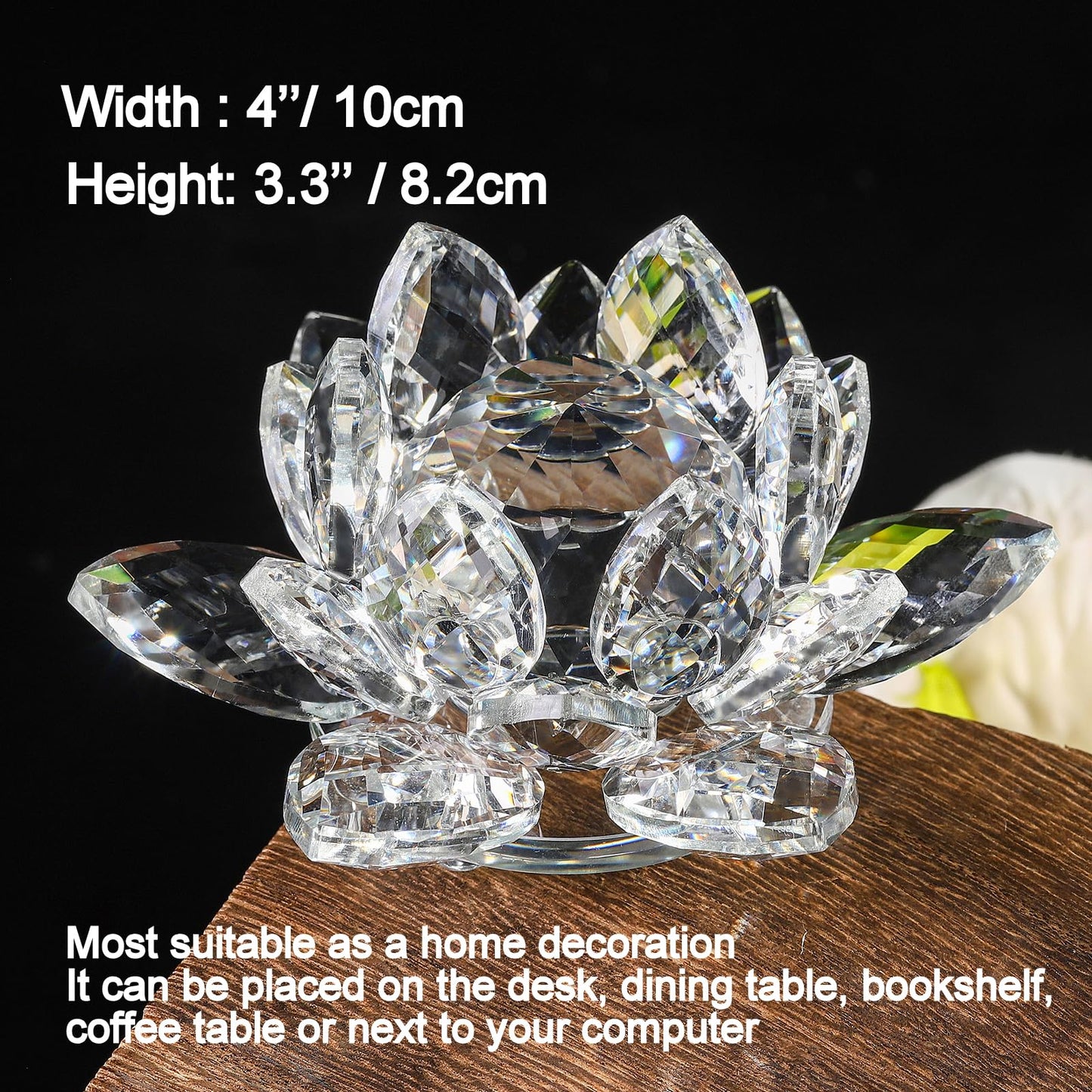 TENGFENG Sparkle Crystal Lotus Flower - 4'' Hue Reflection Clear Crystal Lotus for Feng Shui Home Decor Sun Catcher Ornaments or Paper Weight with Gift Box (100MM) Transparent RED