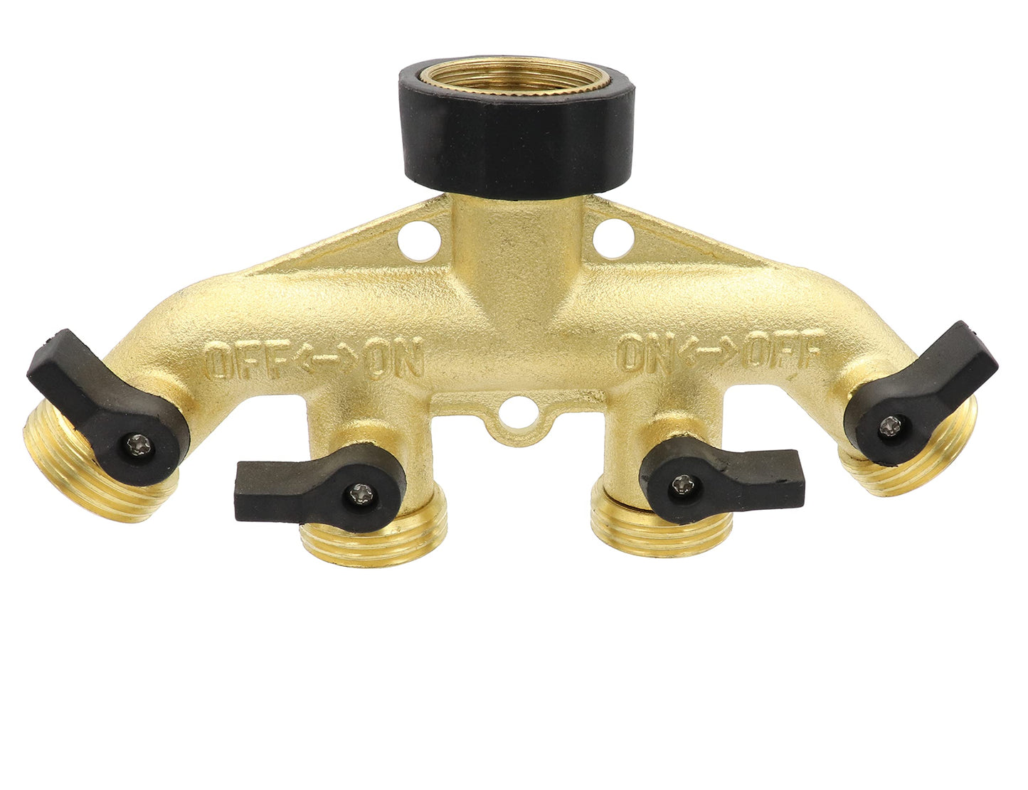 LBY 4 Way Brass Hose Splitter, 3/4" Hose Faucet Manifold, Garden Hose Connector, Tap Splitter, Solid Brass (Golden Yellow)