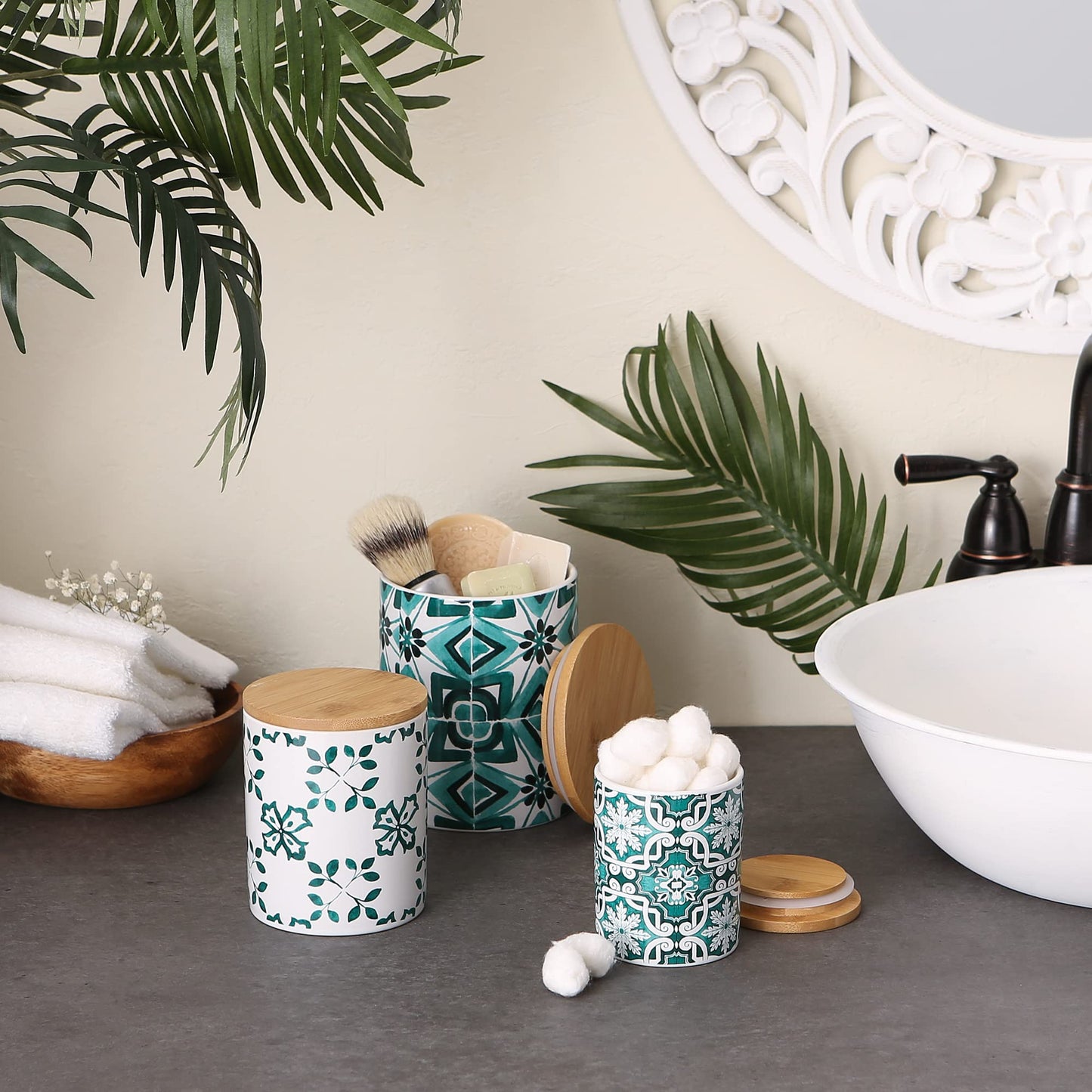 DII Kitchen Accessories Collection Ceramic, Canister Set, 4.5 Cup/3 Cup/1.25 Cup, Teal Tile