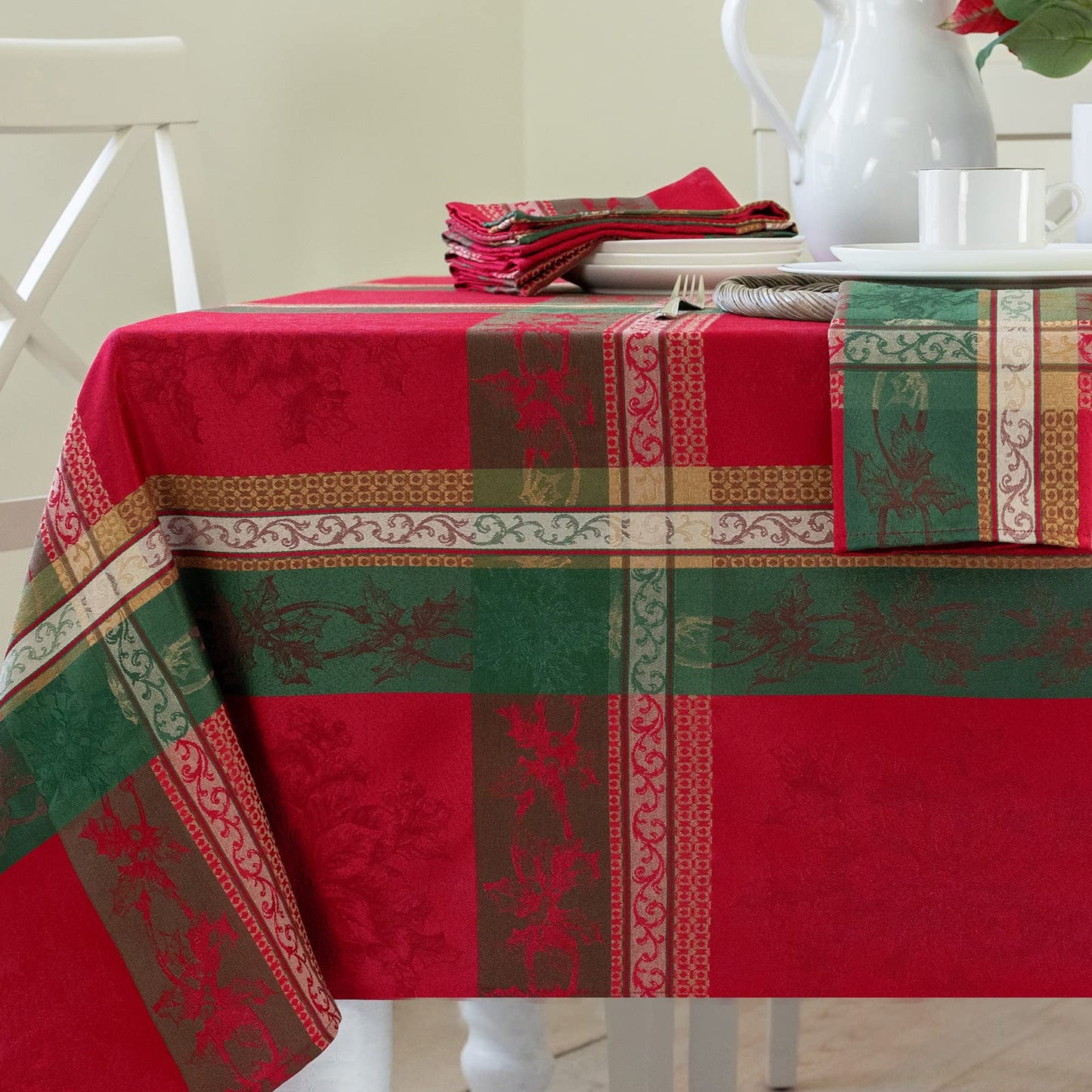 Benson Mills Heavyweight Yarn Dyed Jacquard Fabric Plaid Table Cloth, for Holiday Entertaining, Winter, and Christmas Tablecloth (Holiday Legacy, 52" x 52" Square)