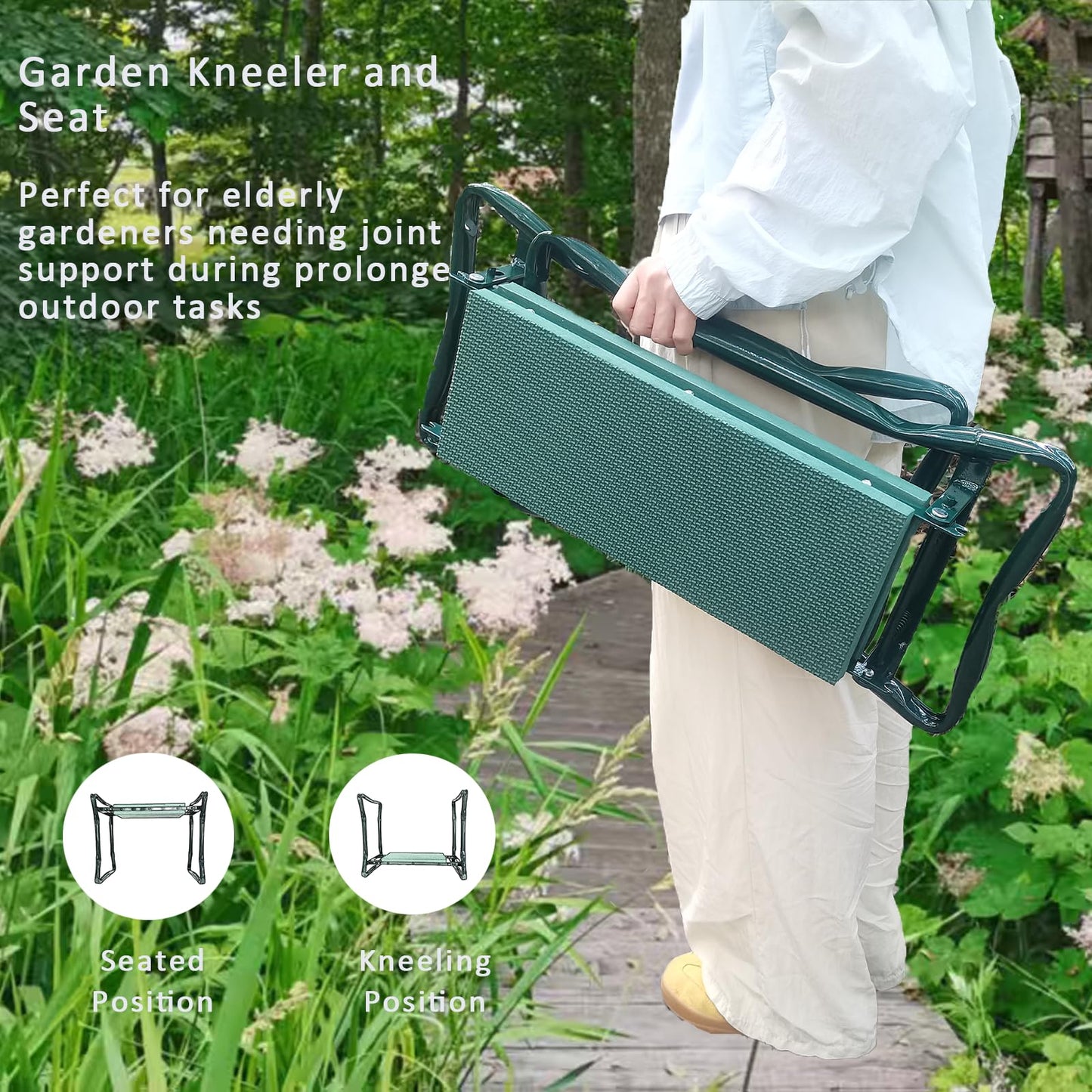 CNHZ FLOURISH Garden Kneeler and Seat Heavy Duty - Foldable Kneeling Stool with Large Tool Pouch & Storage Bag, Space-Saving, Ideal Gift for Gardeners, Seniors & Parents