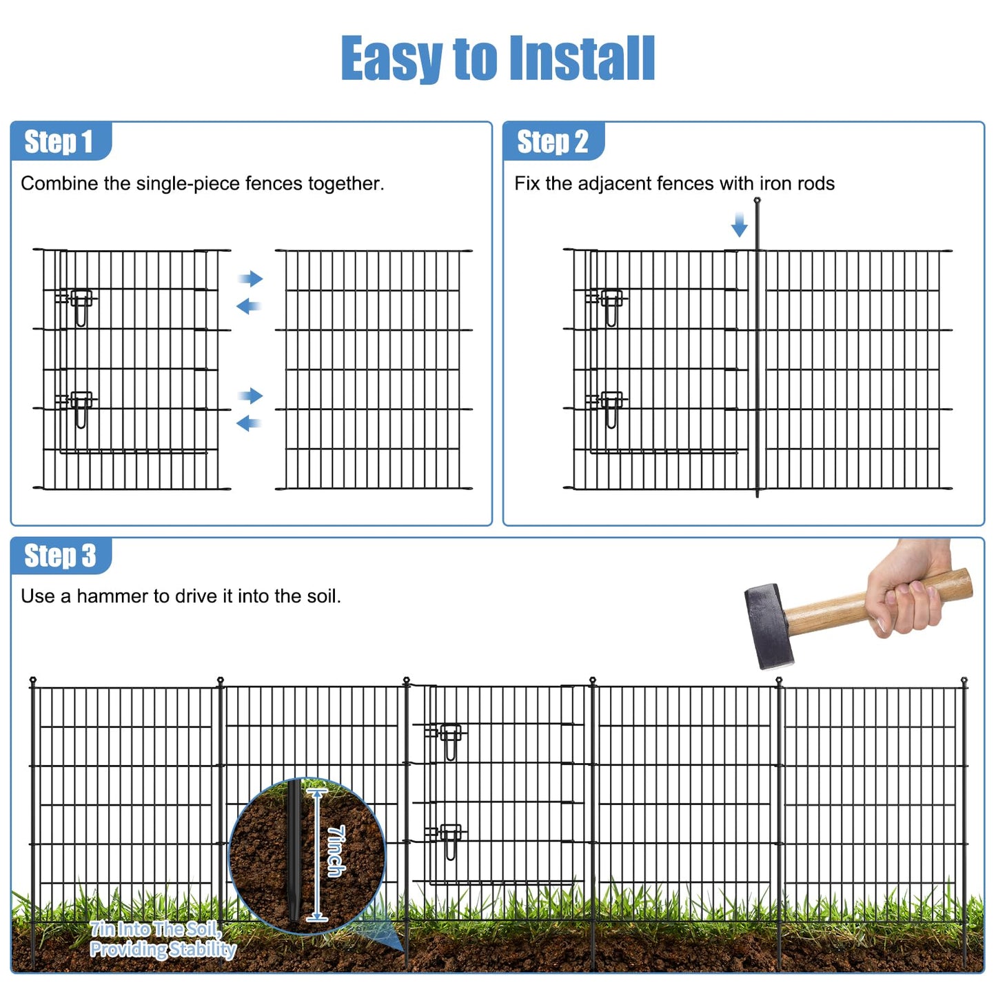 GDKASRNY 16 Panels Garden Fence,Rustproof Metal Fence Panels - 32in (H)×37.8ft (L) Garden Fencing Animal Barrier with Gate,Dog Fence Outdoor for Yard