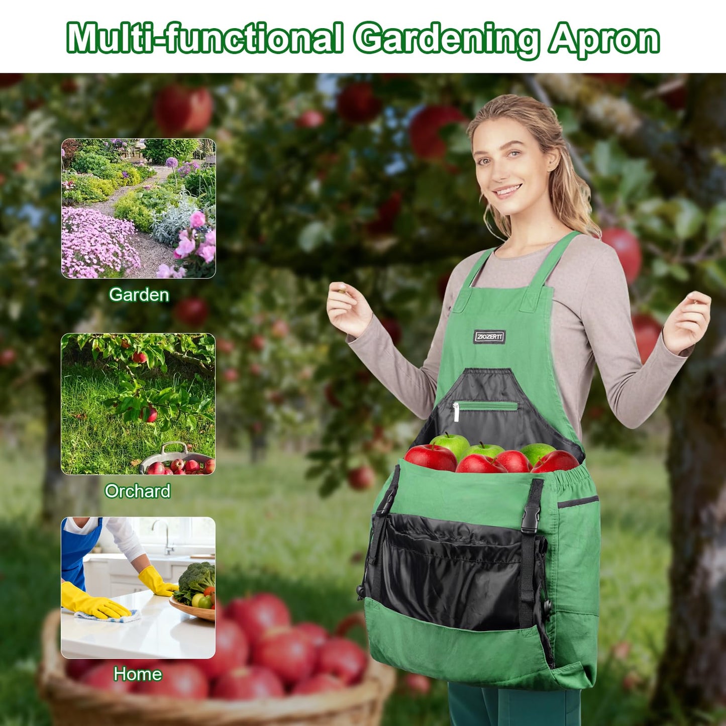 ZIOZERTT Gardening Apron, Harvest Garden Aprons with Pockets for Women and Men, Canvas Gardening Supplies Tool Belt, Gardening Gifts for Mom, Dad, Gardeners,Green