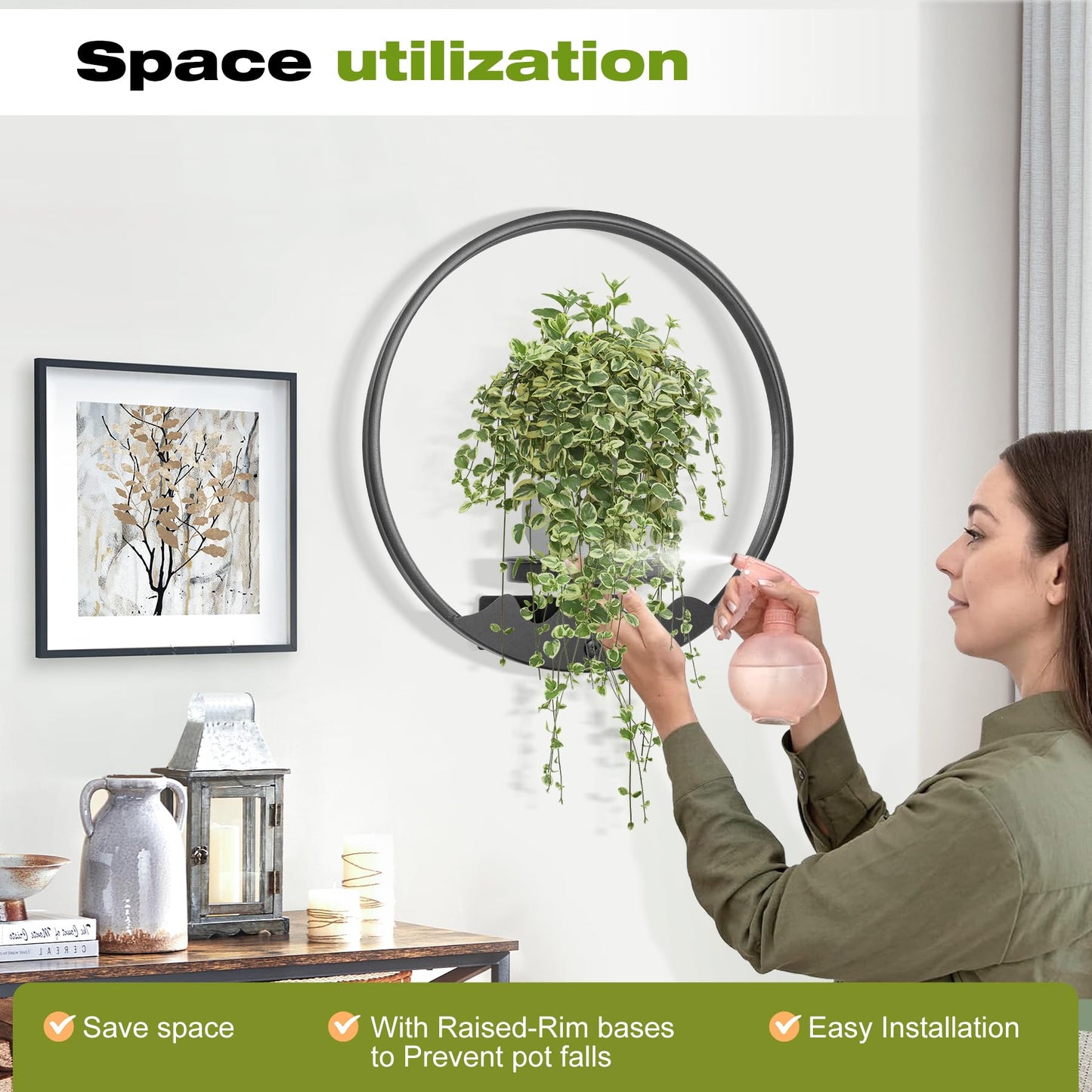Aunulahca Round Picture Frame Wall Plant Holder Black Wall Hanging Planters Metal Window Plants Shelf Plant for Indoor Outdoor Garden Rockery Decoration 2 Pack
