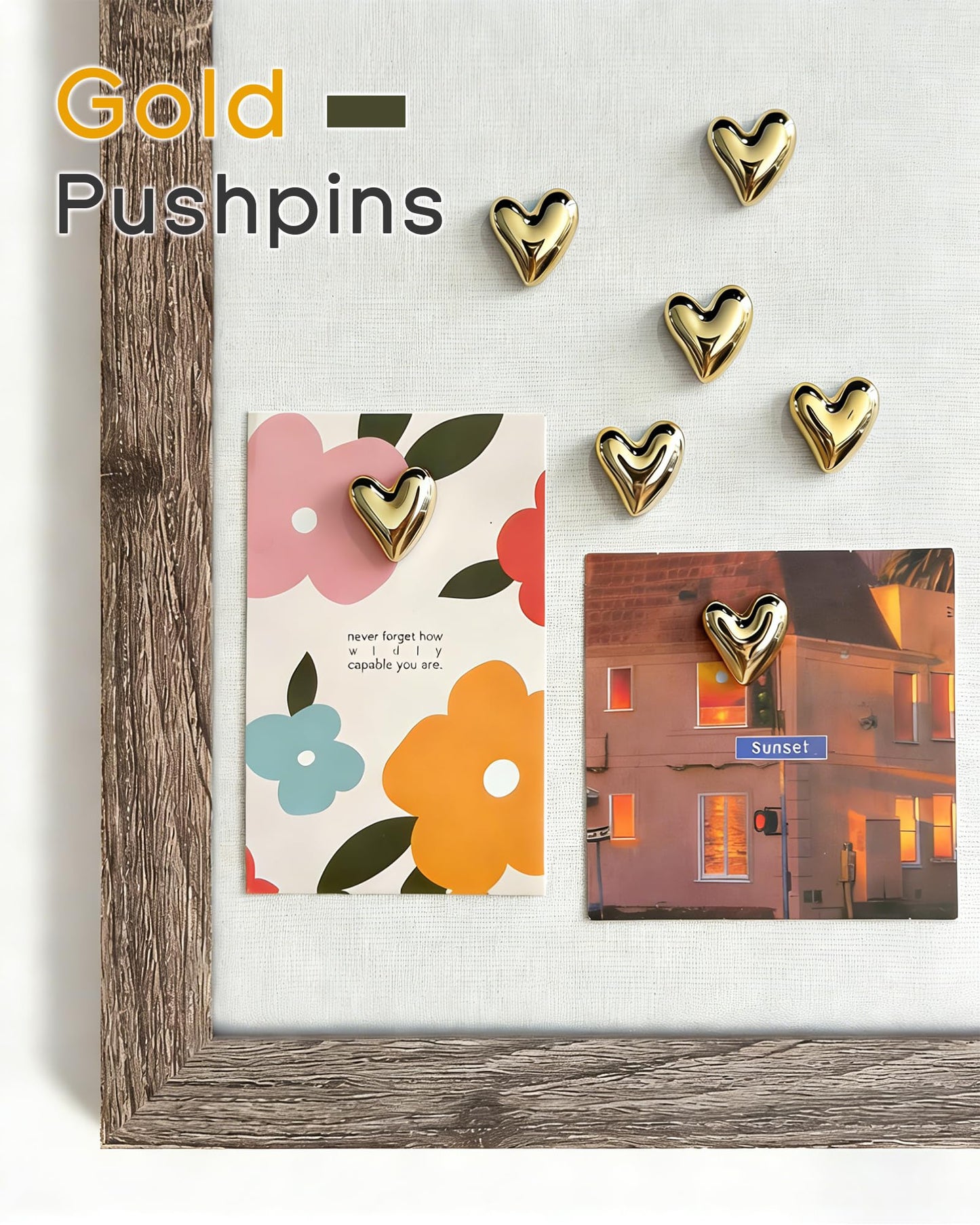 30 pcs - Heart Decorative Pins, Gold Cute Pins for Bulletin Board, Office or Home (30Pcs-Gold)