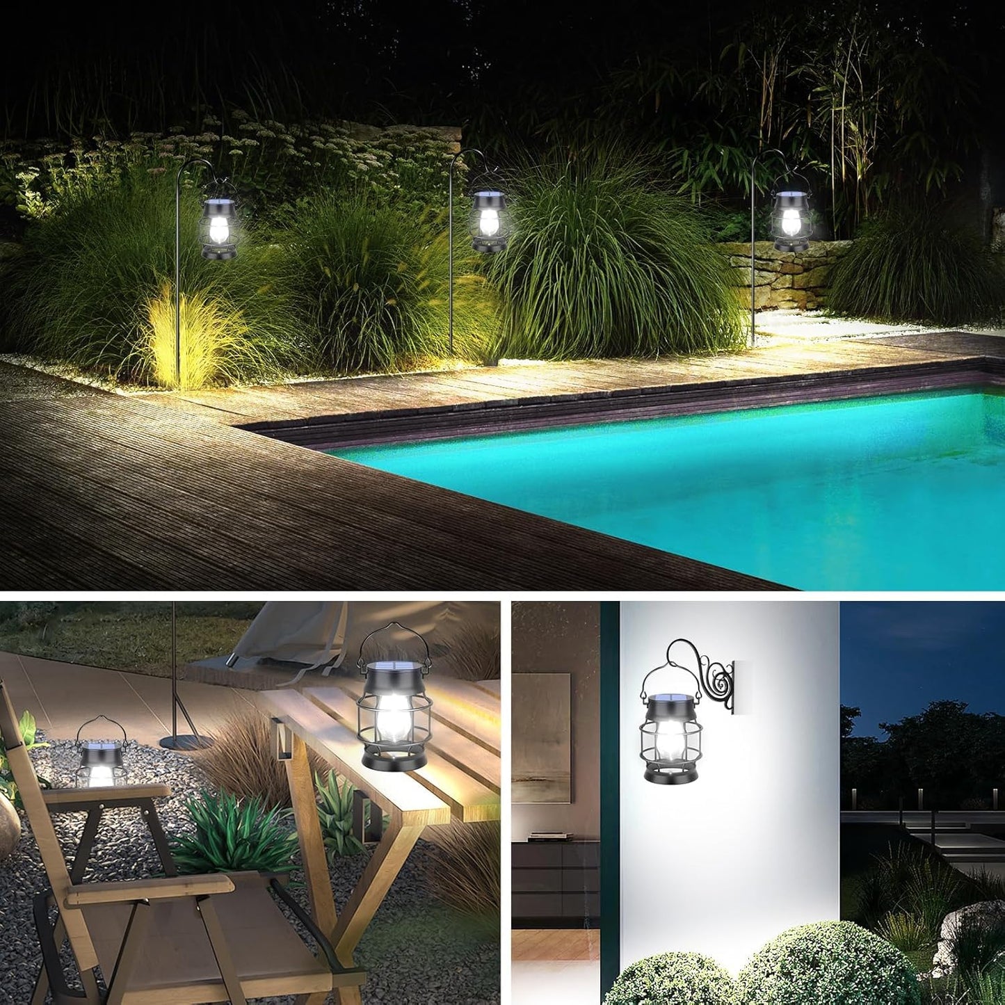 TomCare Solar Lanterns Lights Outdoor Waterproof 4 Pack Metal Hanging Solar Lights Lantern for Outdside Decorative Patio Porch Garden Lawn, Cool White