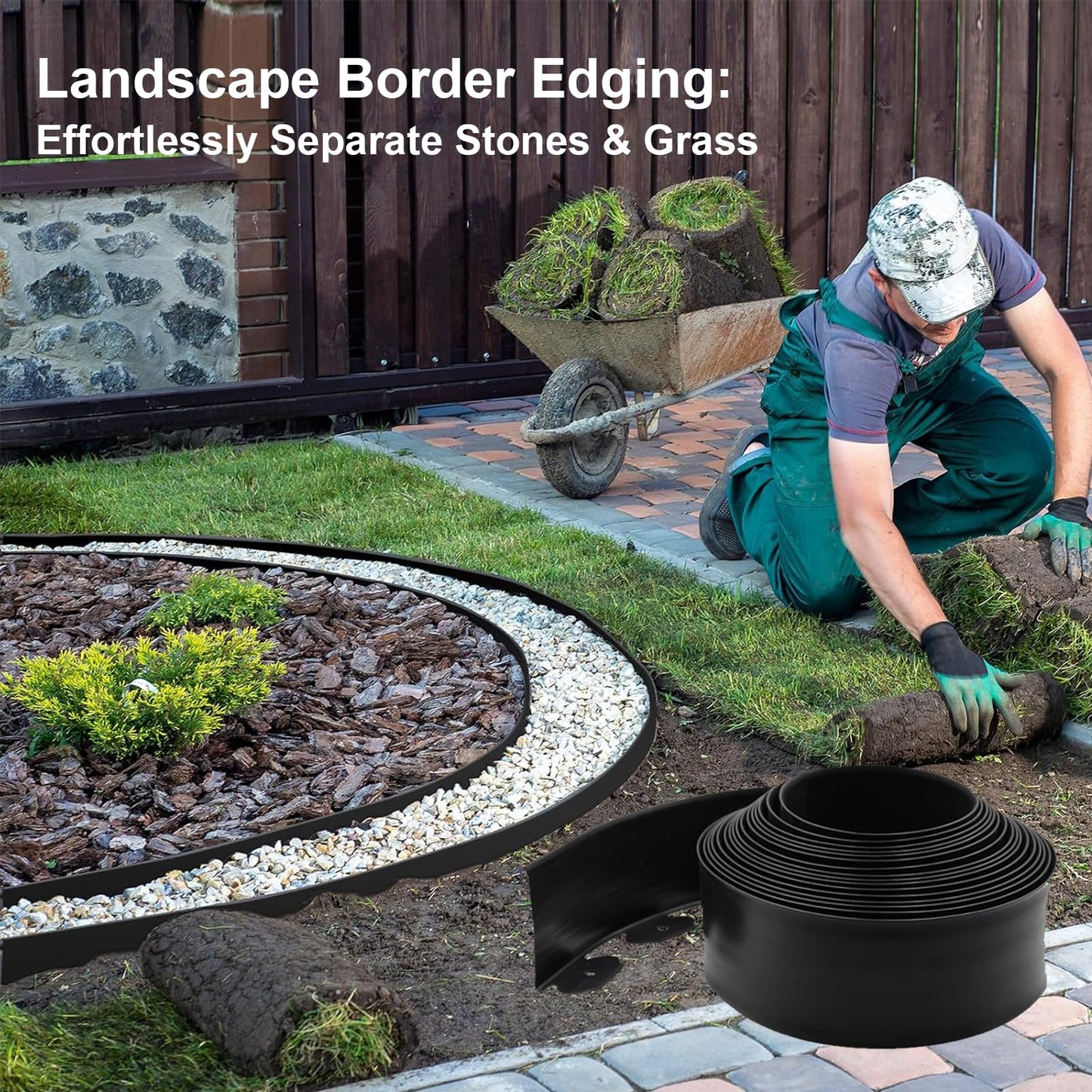 Landscape Edging Kit LOLEDE– 33FT Flexible Paver Edging, 4" Tall Lawn Border with 30 Rust-Resistant Stakes – Ideal for Flower Beds, Lawns, Driveways, and Gardens