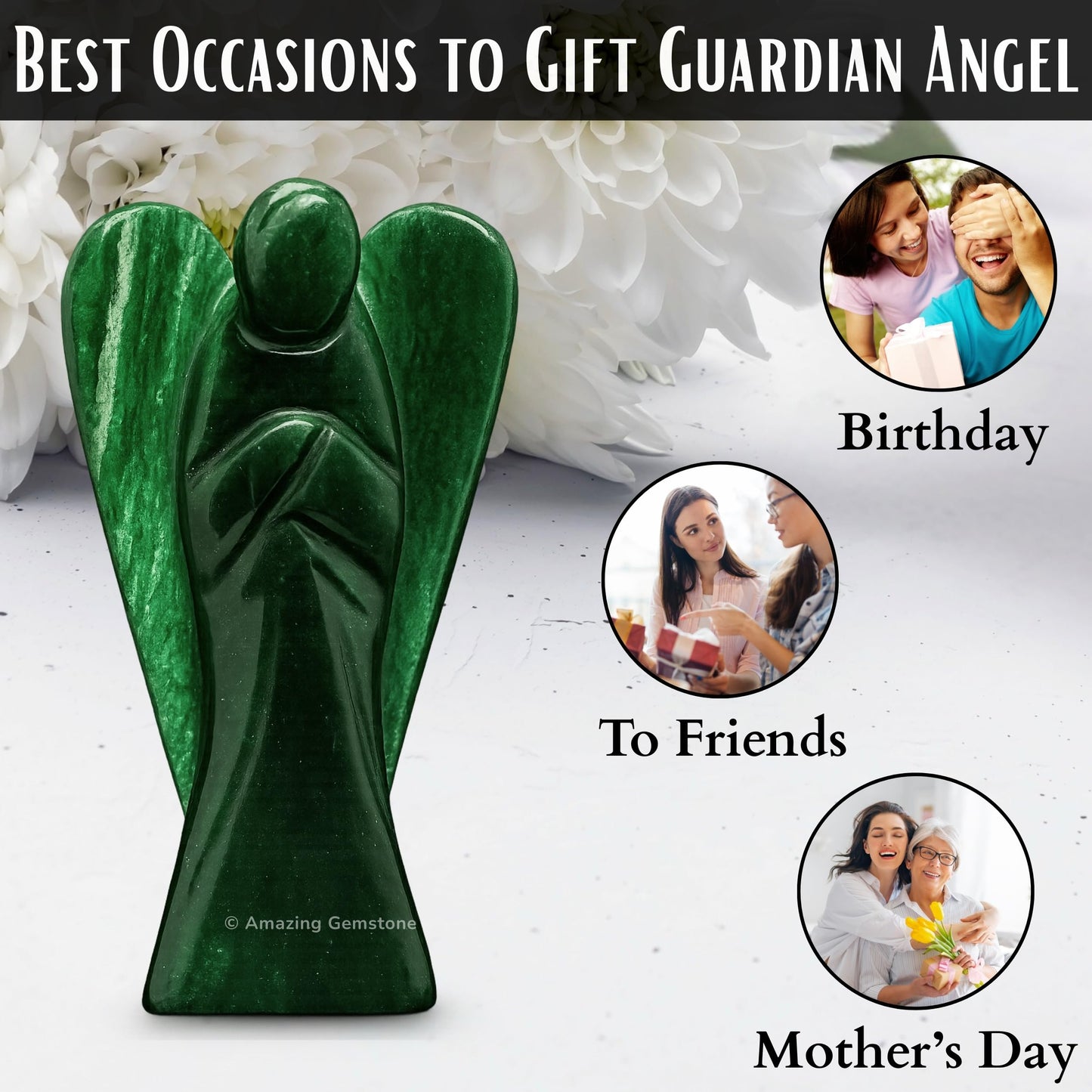 Amazing Gemstone Dark Green Aventurine Angel - Green Aventurine Crystal Angel and Pocket Guardian Angel Crystal Figurines (3 inches)