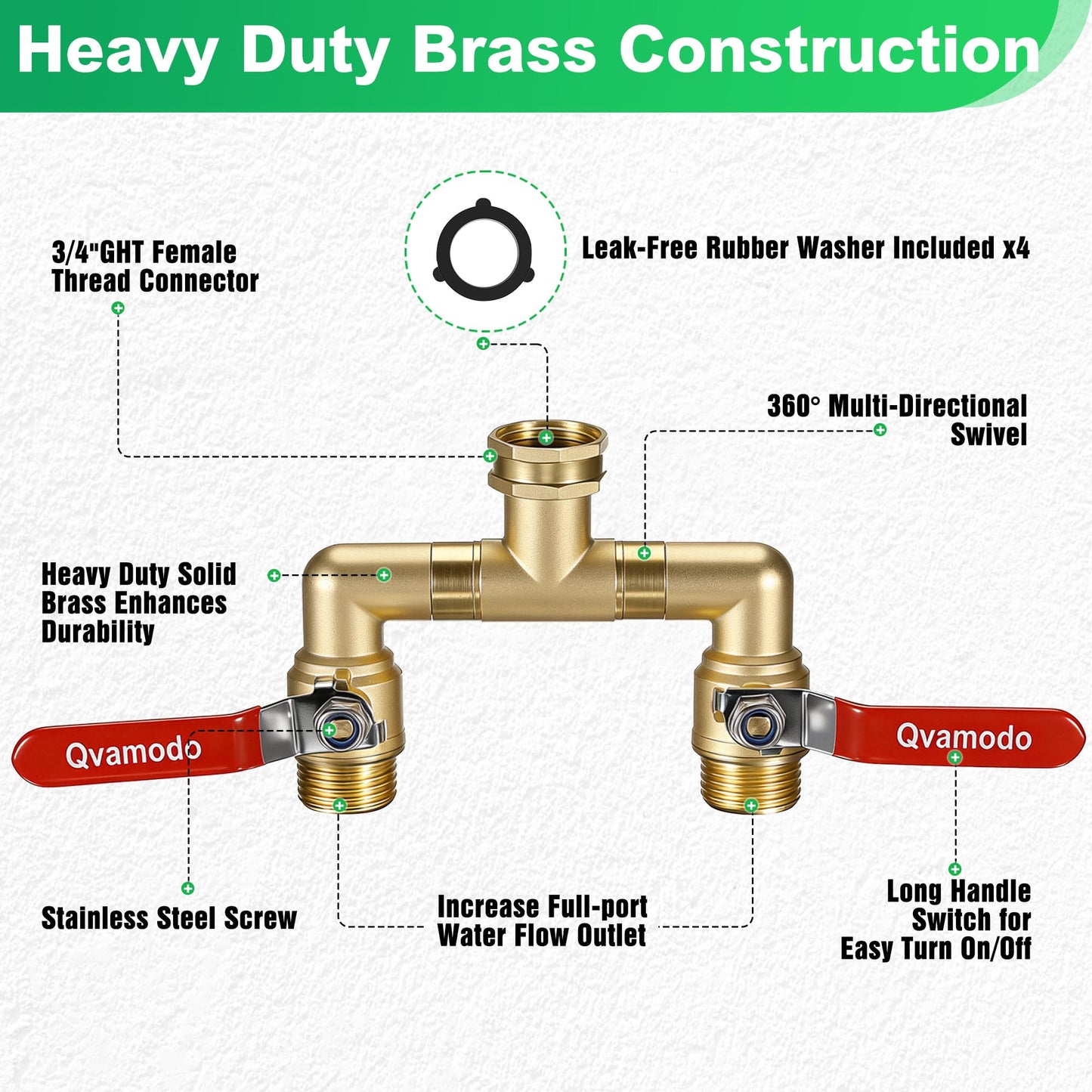 360° Rotatable Garden Hose Splitter 2026 Upgrade 3/4" GHT Swivel Brass Hose Splitter, High Flow Spigot Splitter with Seperately Shut Off Valves, Heavy Duty Faucet Splitter for Outdoor Garden Courtyard